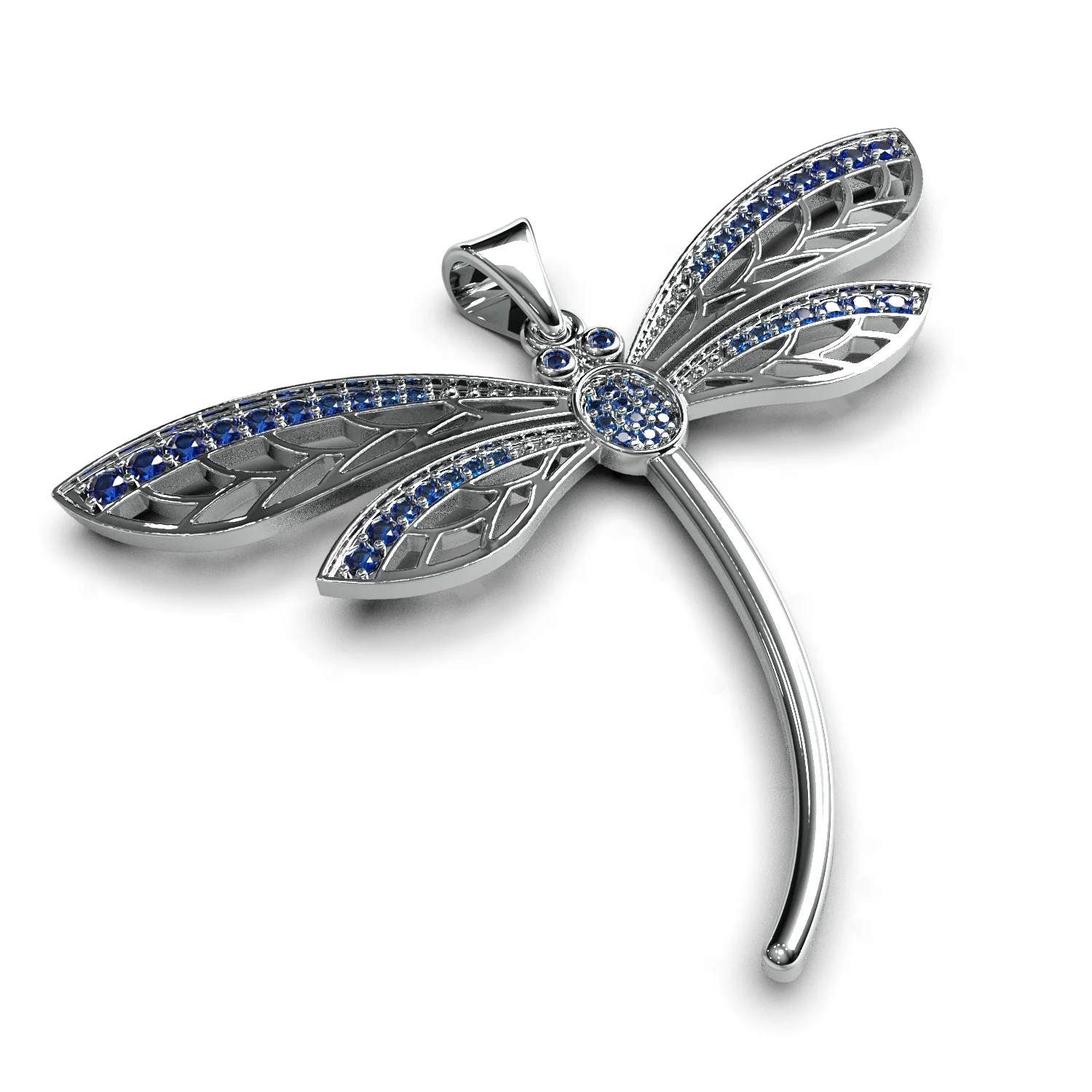 Dragonfly pendant 3D print model with gems ready to print — view 7