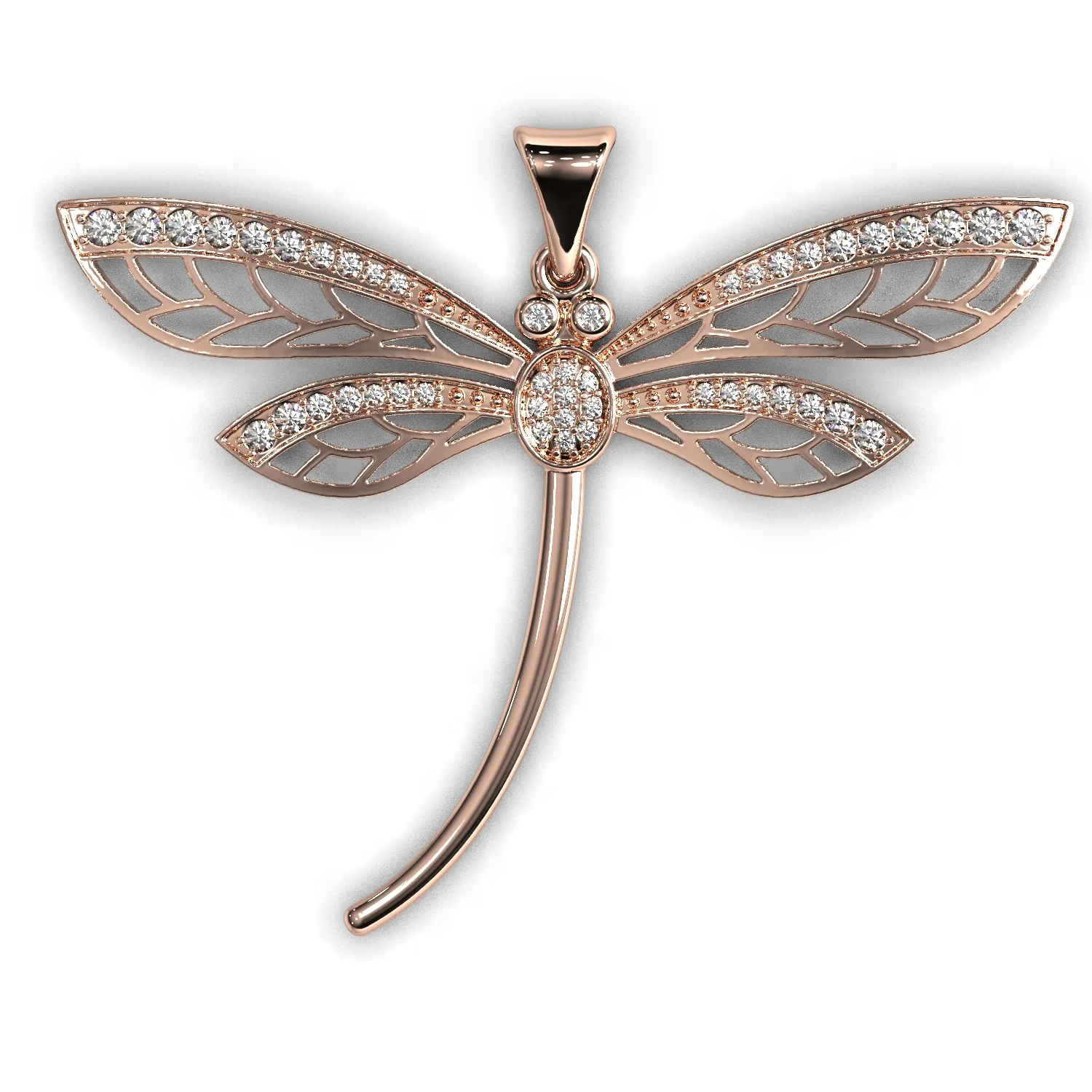 Dragonfly pendant 3D print model with gems ready to print — view 2