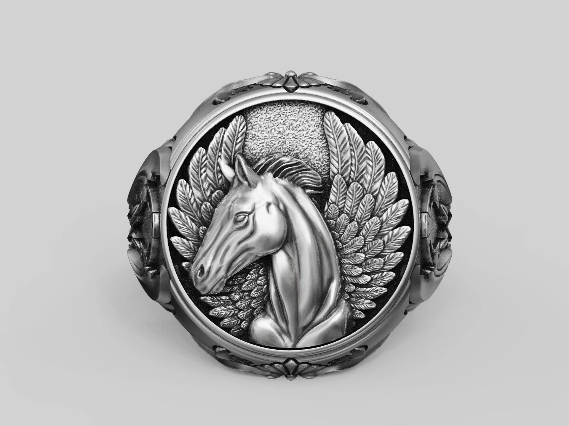 Pegasus Relief Horseshoe Signet Ring — view 7