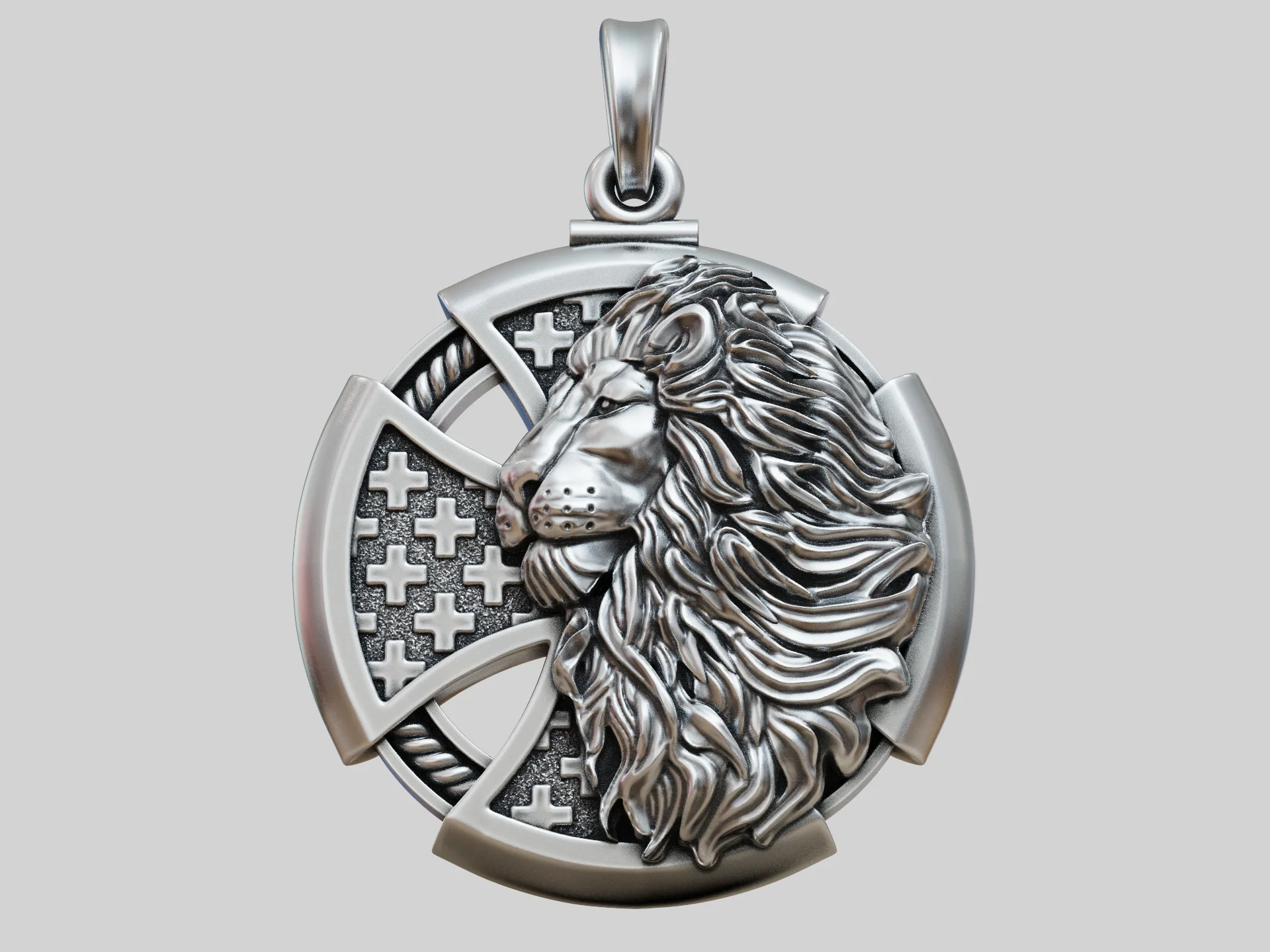 High Relief Lion Head and Cross Pendant — view 8
