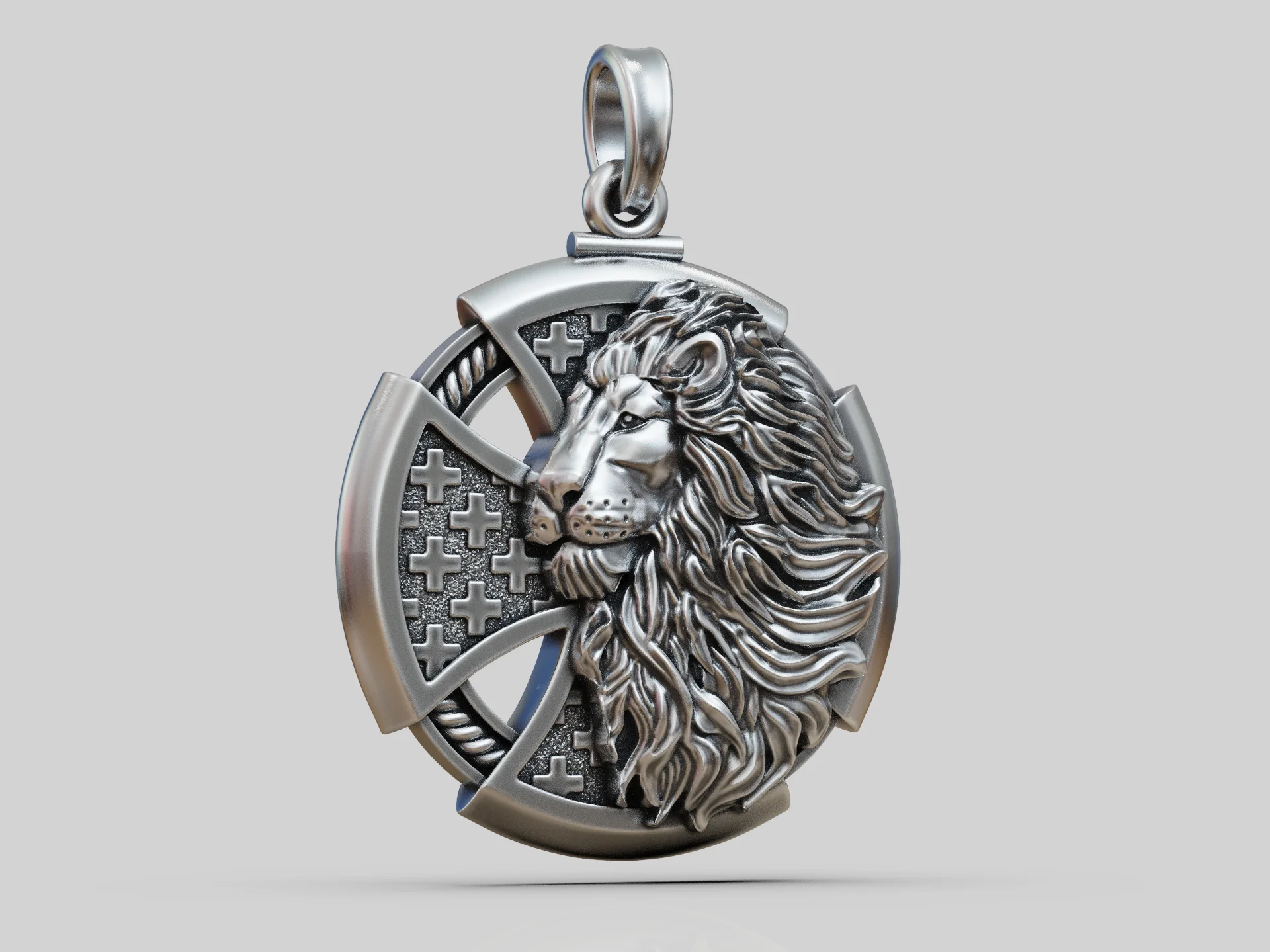 High Relief Lion Head and Cross Pendant — view 6