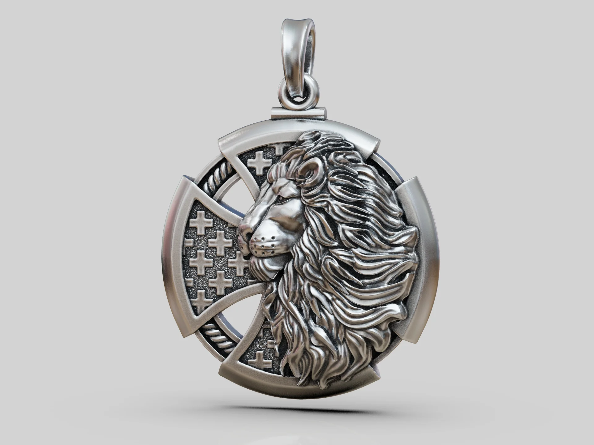 High Relief Lion Head and Cross Pendant — view 5