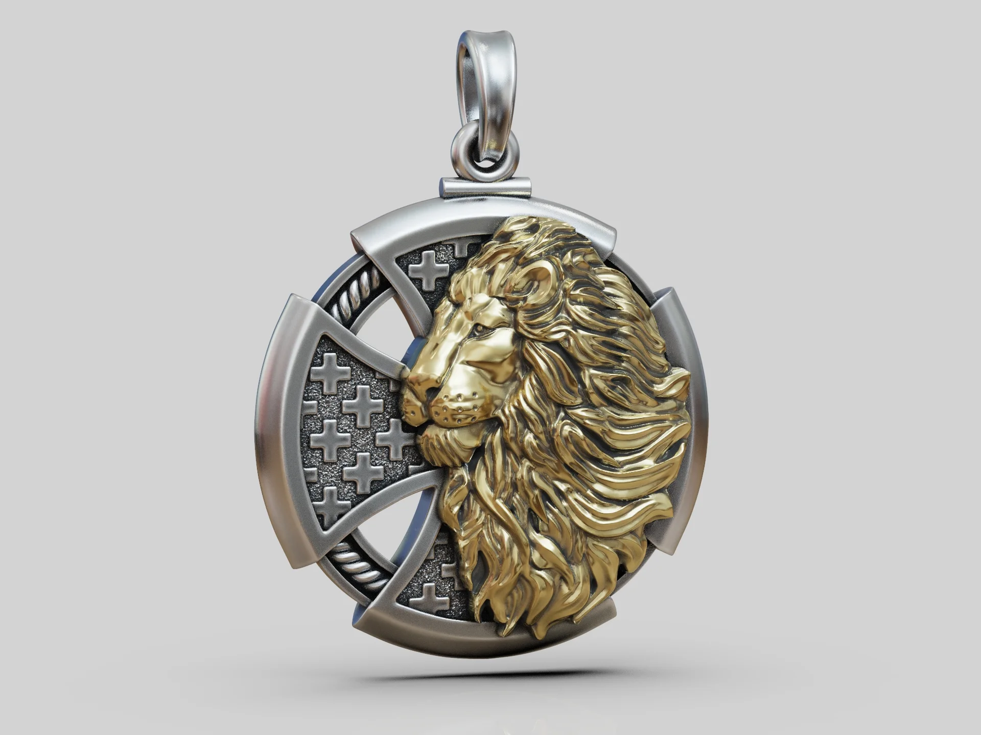 High Relief Lion Head and Cross Pendant — view 4