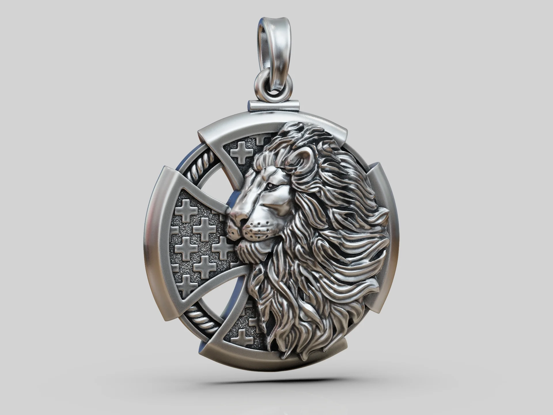 High Relief Lion Head and Cross Pendant — view 3