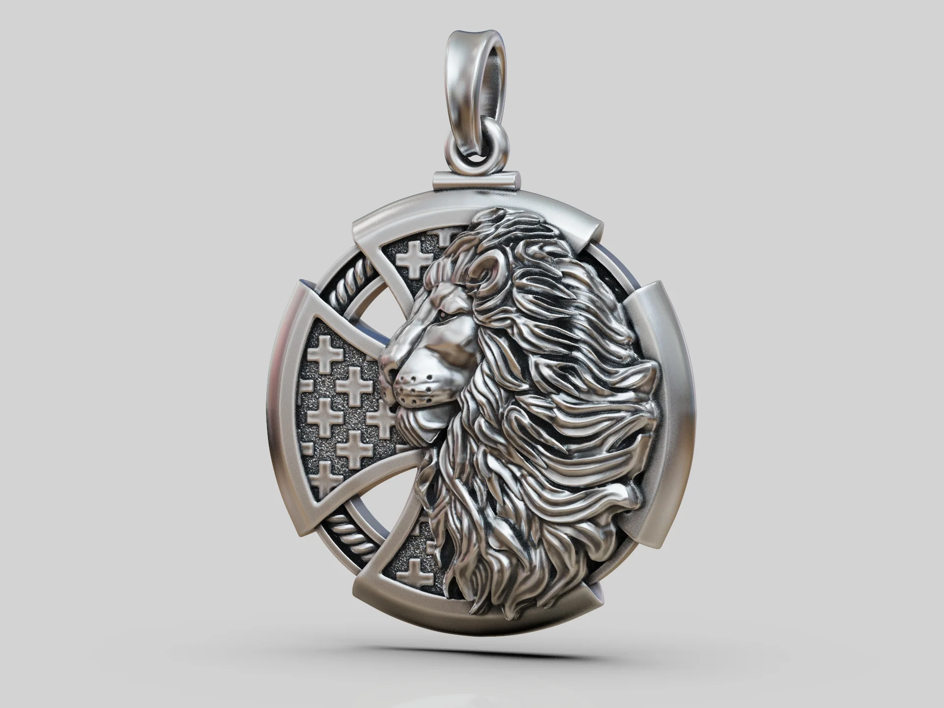 High Relief Lion Head and Cross Pendant — view 7