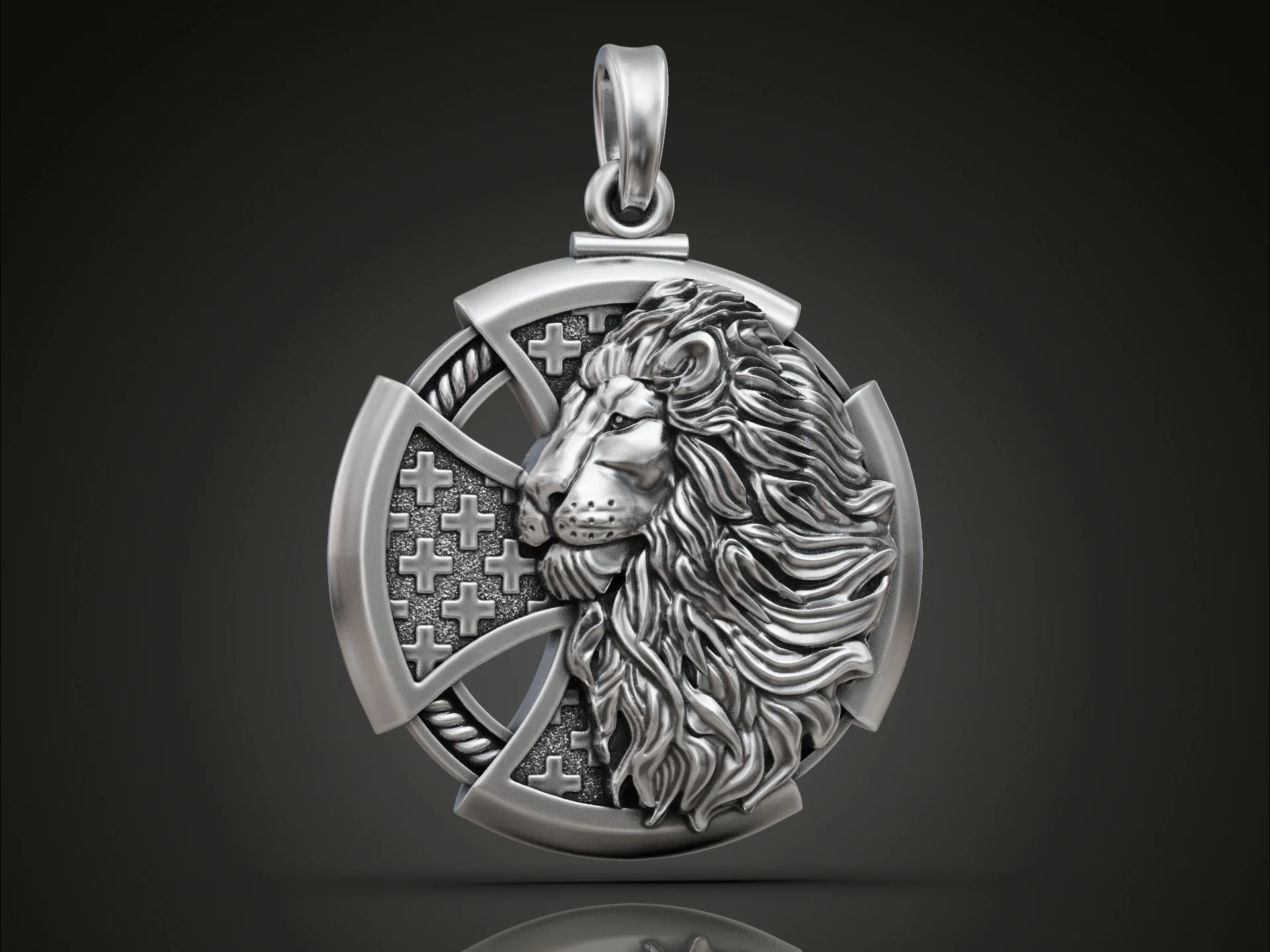 High Relief Lion Head and Cross Pendant — view 2