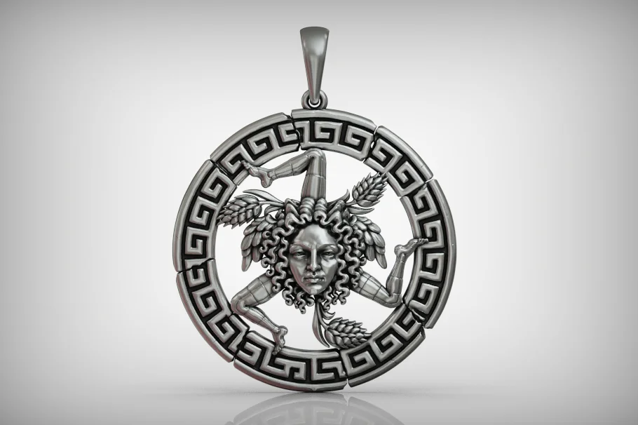 Sicilian Trinacria Medusa Head Pendant — view 3