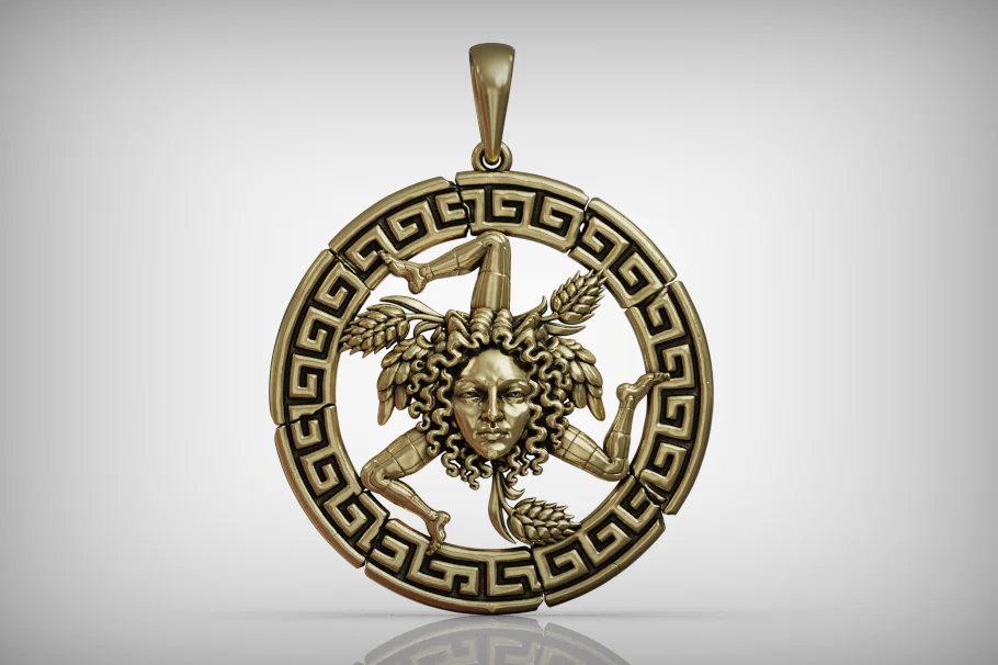 Sicilian Trinacria Medusa Head Pendant — view 5