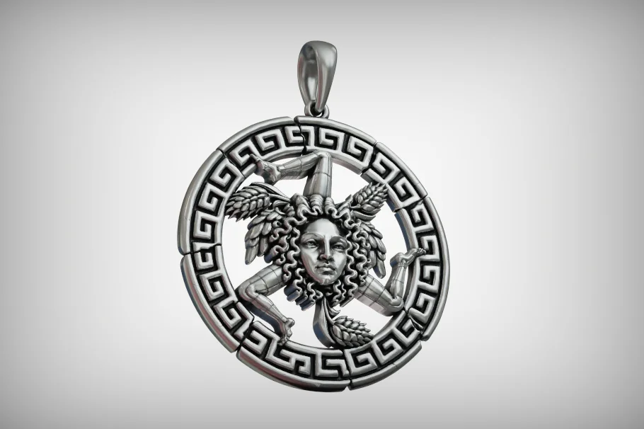 Sicilian Trinacria Medusa Head Pendant — view 4