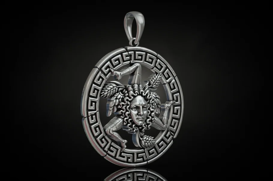 Sicilian Trinacria Medusa Head Pendant — view 2