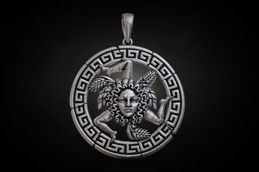 Sicilian Trinacria Medusa Head Pendant
