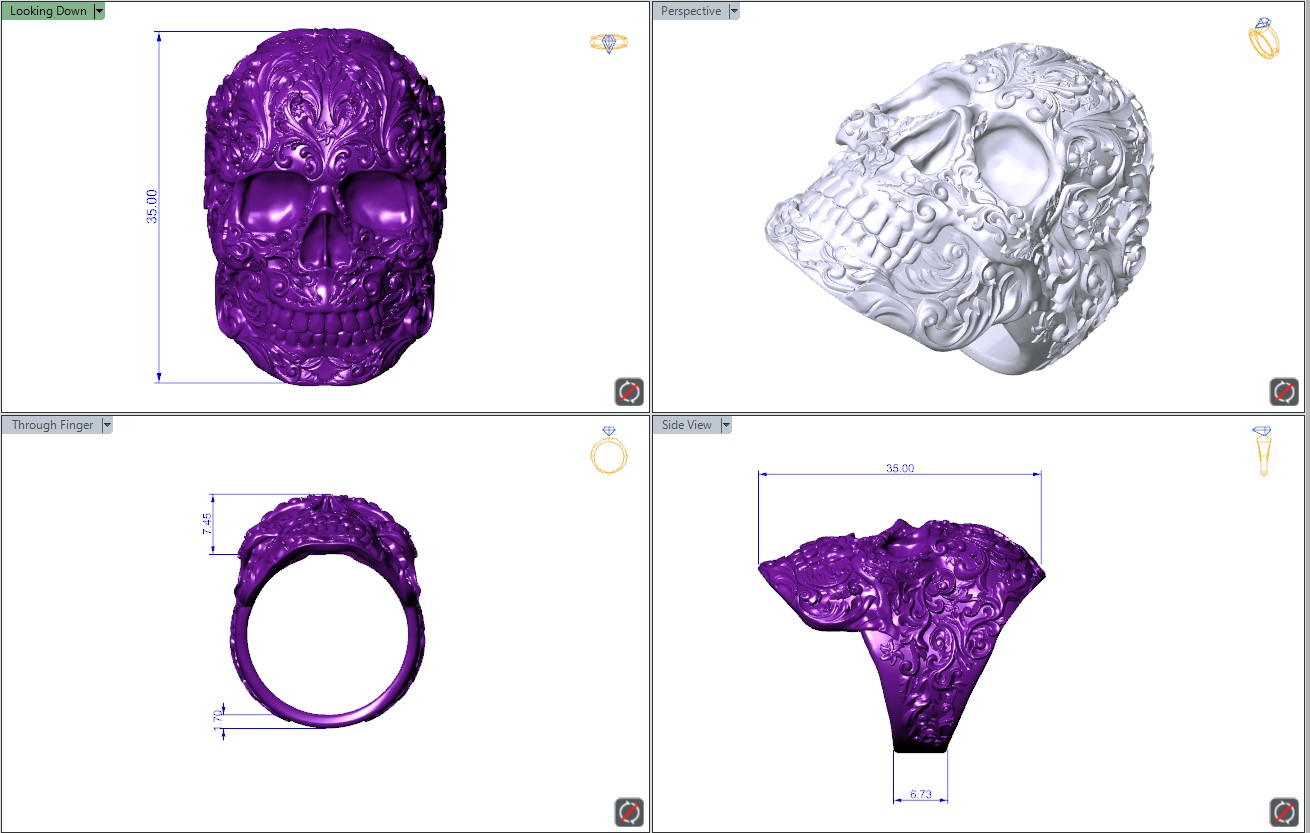 Ornate Floral Scrollwork Skull Signet Ring — view 8