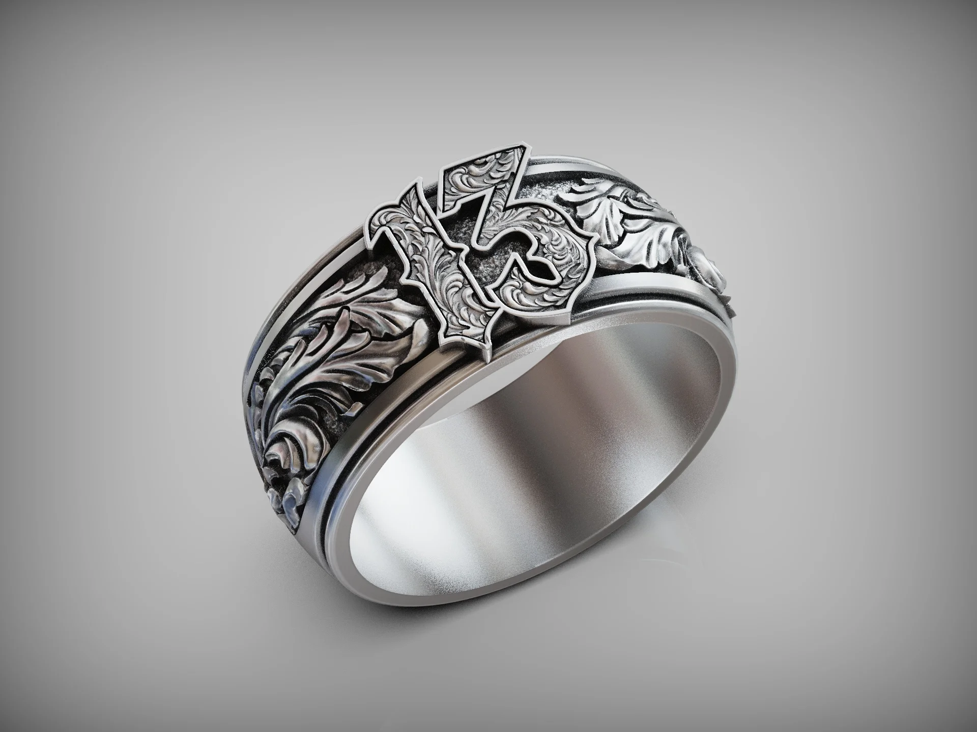 Gothic Lucky 13 Biker Band Ring — view 3