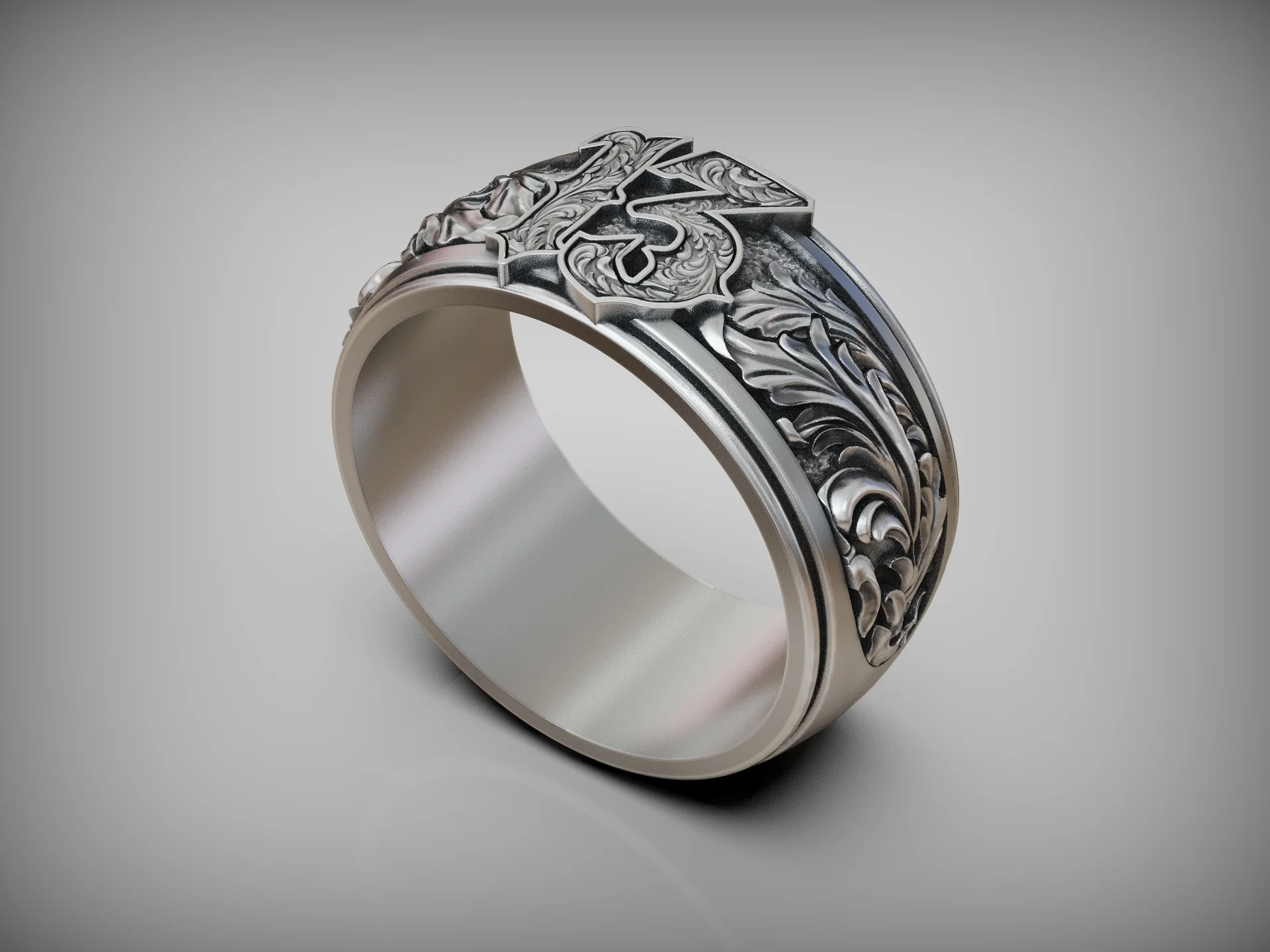 Gothic Lucky 13 Biker Band Ring — view 6
