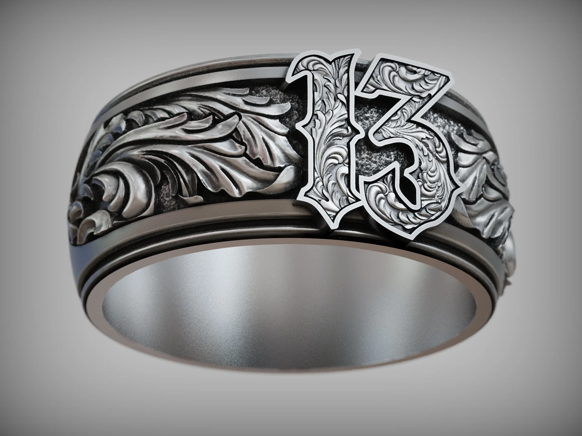 Gothic Lucky 13 Biker Band Ring