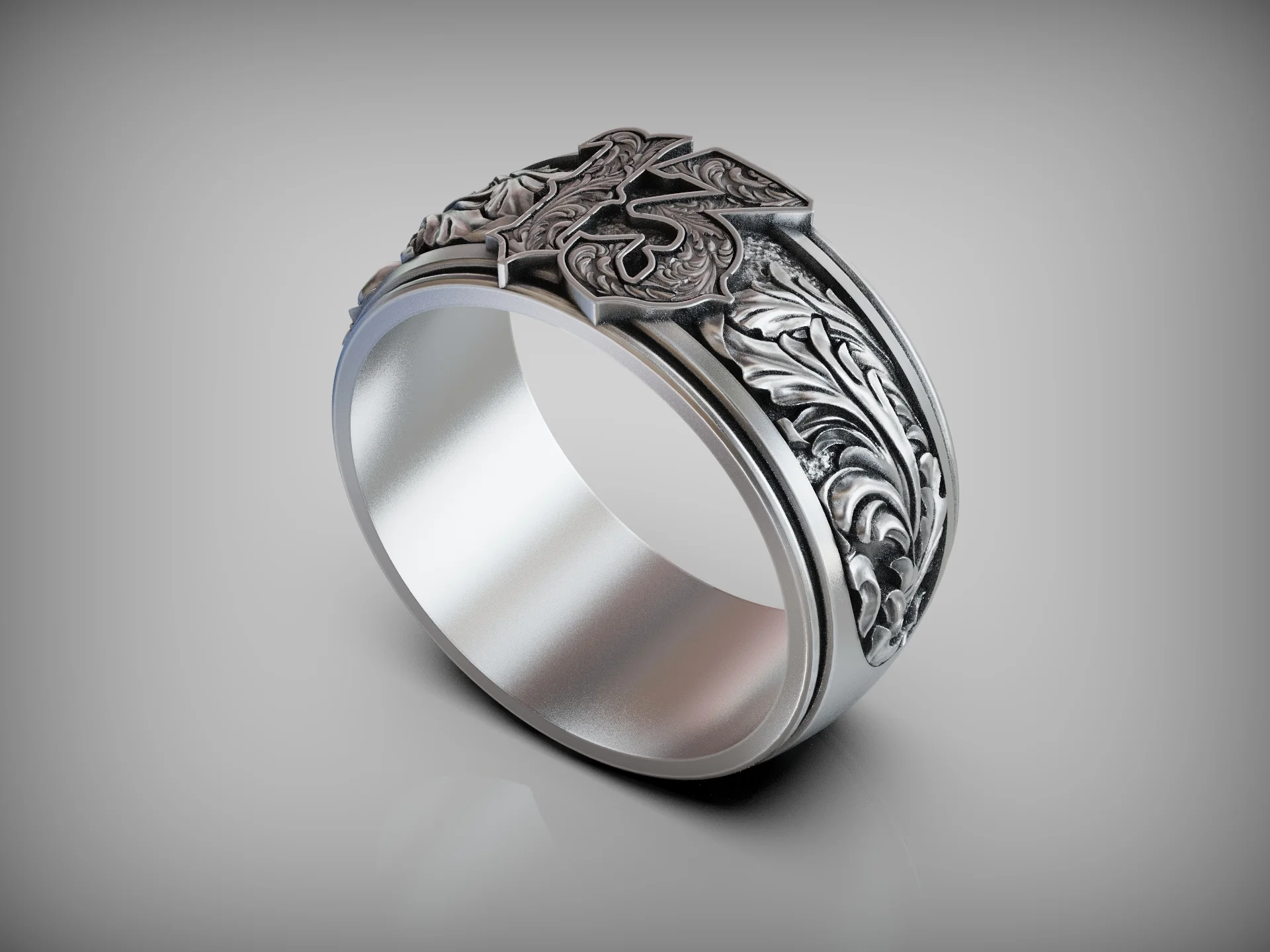 Gothic Lucky 13 Biker Band Ring — view 5