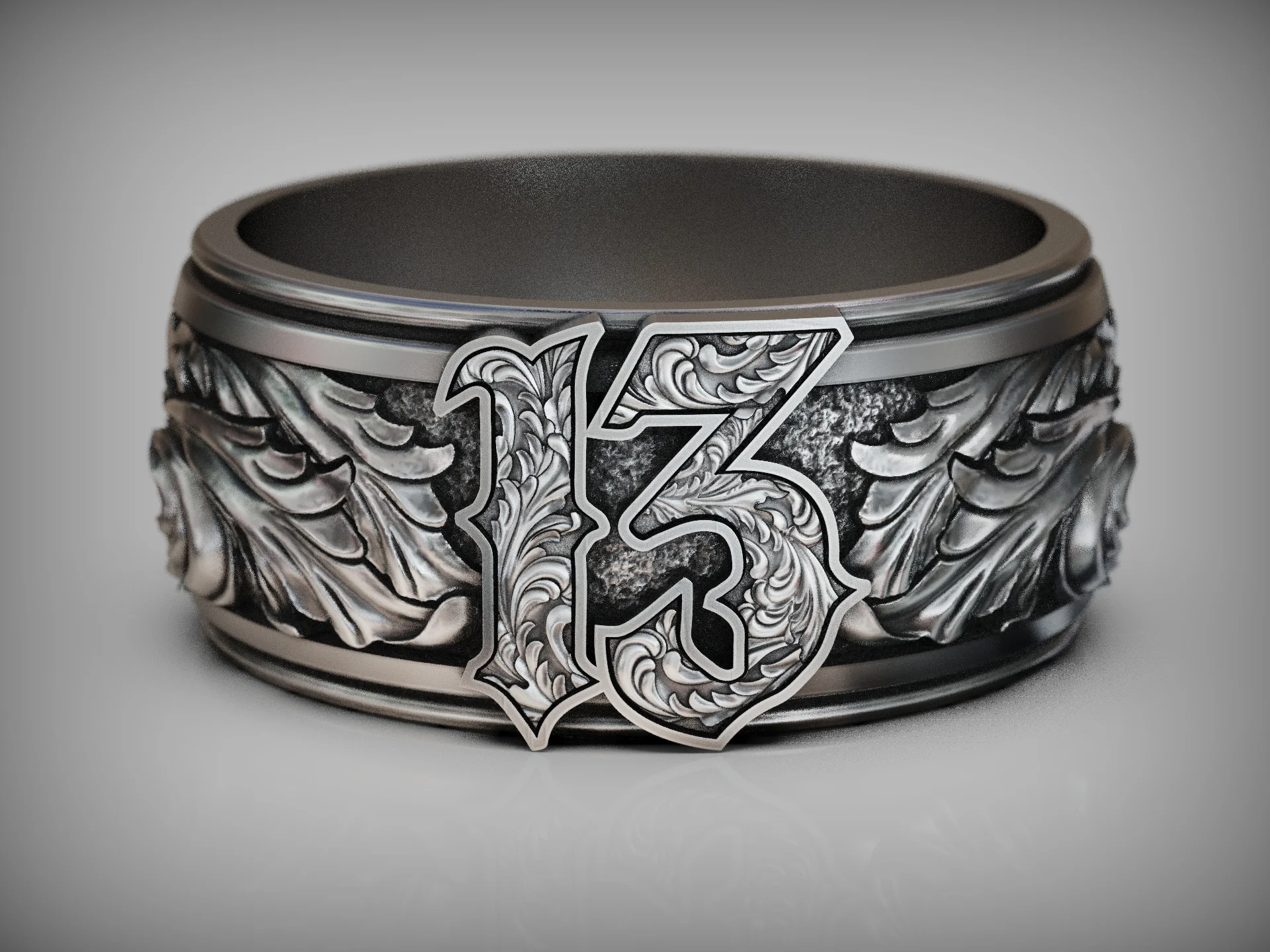 Gothic Lucky 13 Biker Band Ring — view 2