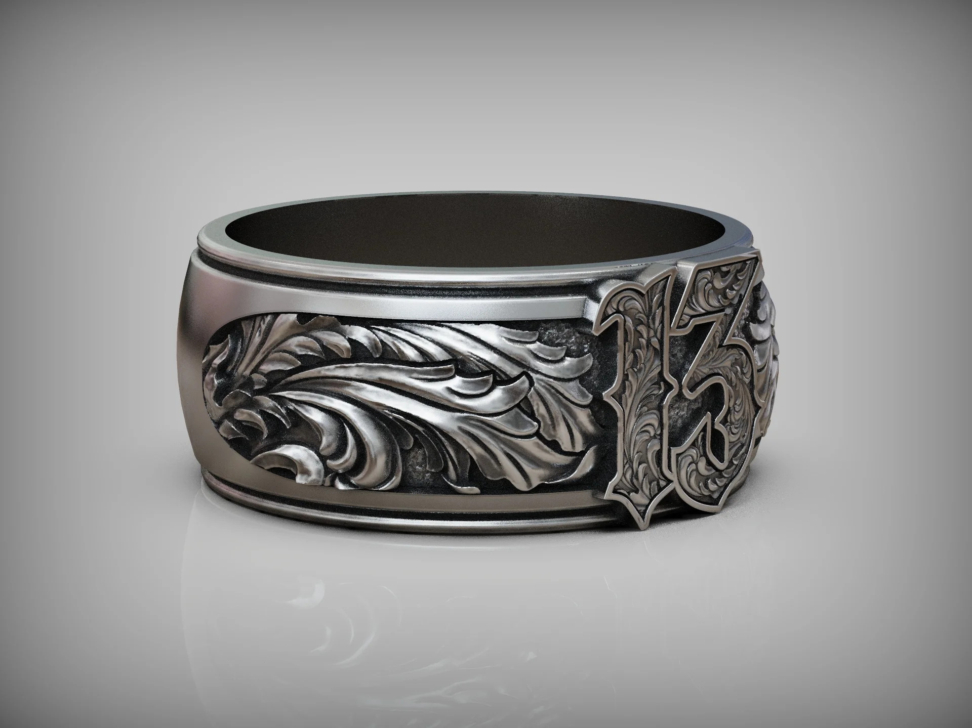 Gothic Lucky 13 Biker Band Ring — view 4