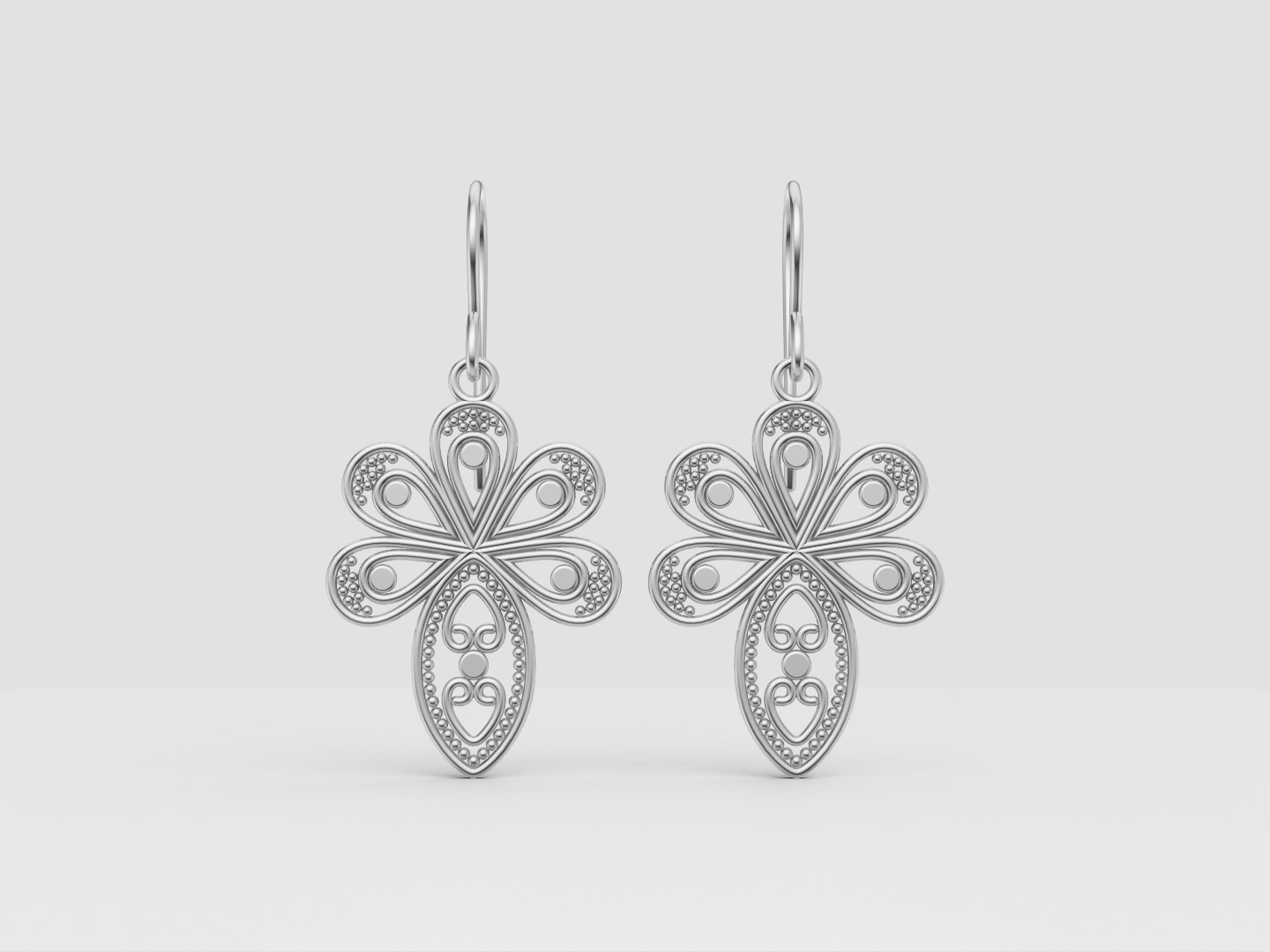 Ornamental Floral Filigree Earrings 3D Model — view 5