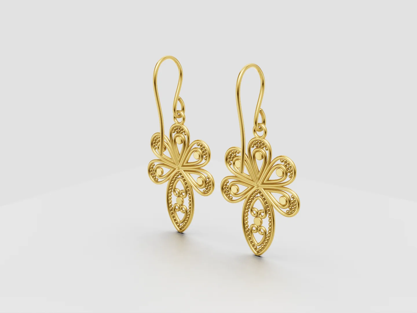 Ornamental Floral Filigree Earrings 3D Model — view 3