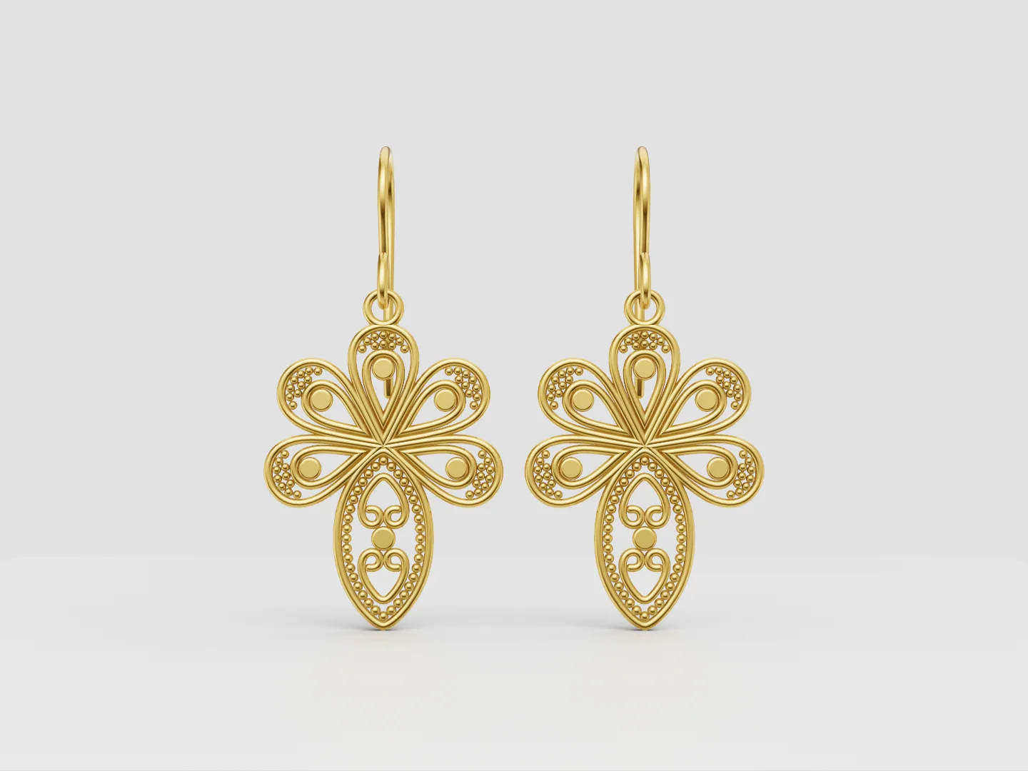 Ornamental Floral Filigree Earrings 3D Model