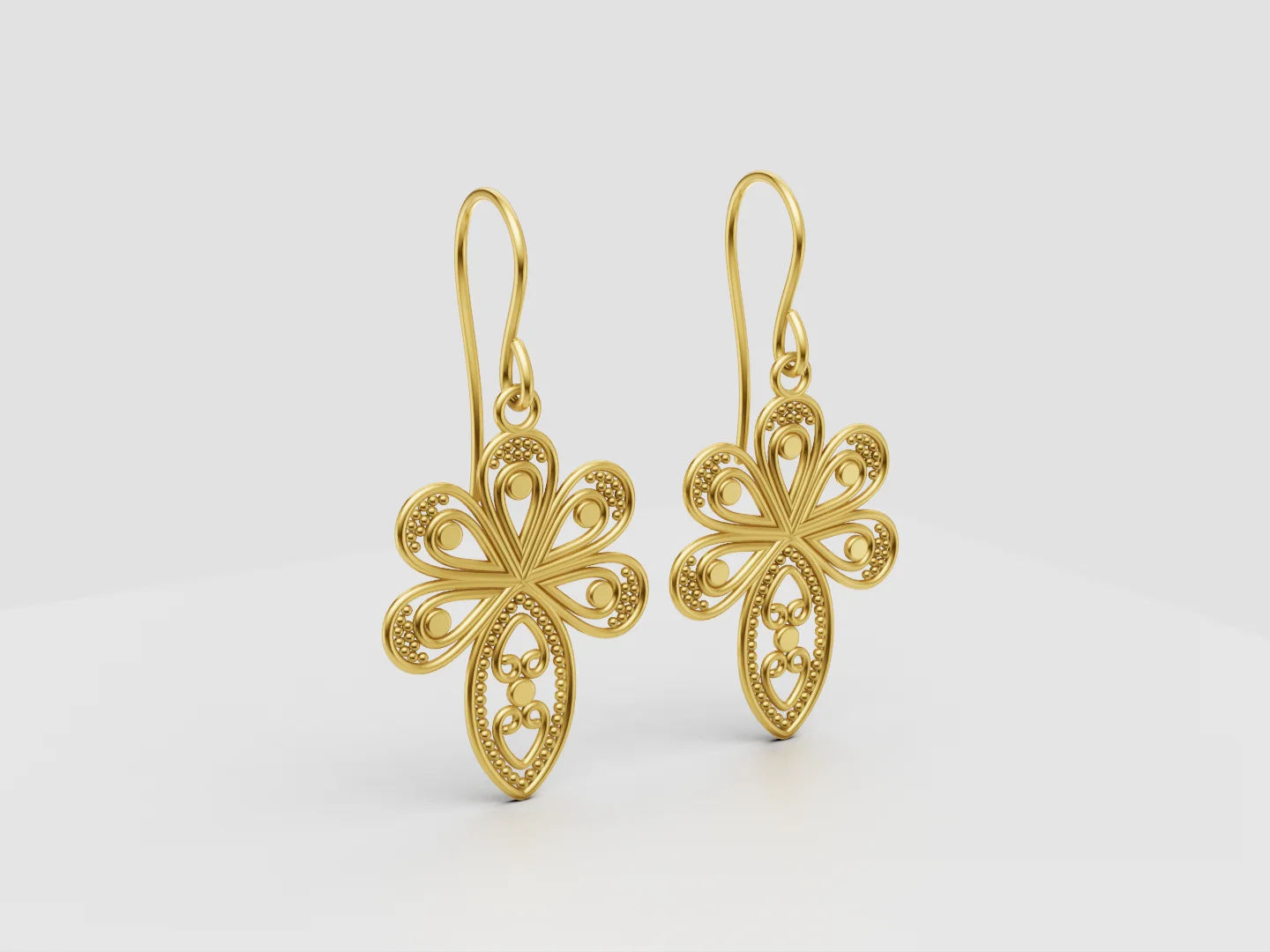 Ornamental Floral Filigree Earrings 3D Model — view 4