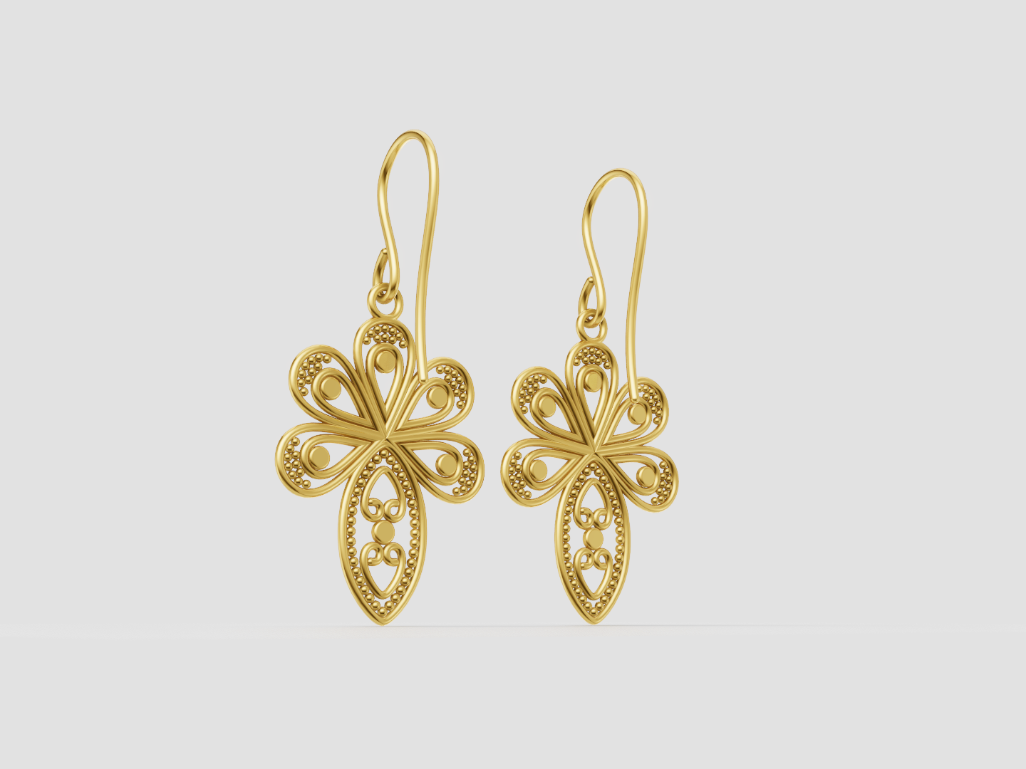 Ornamental Floral Filigree Earrings 3D Model — view 2