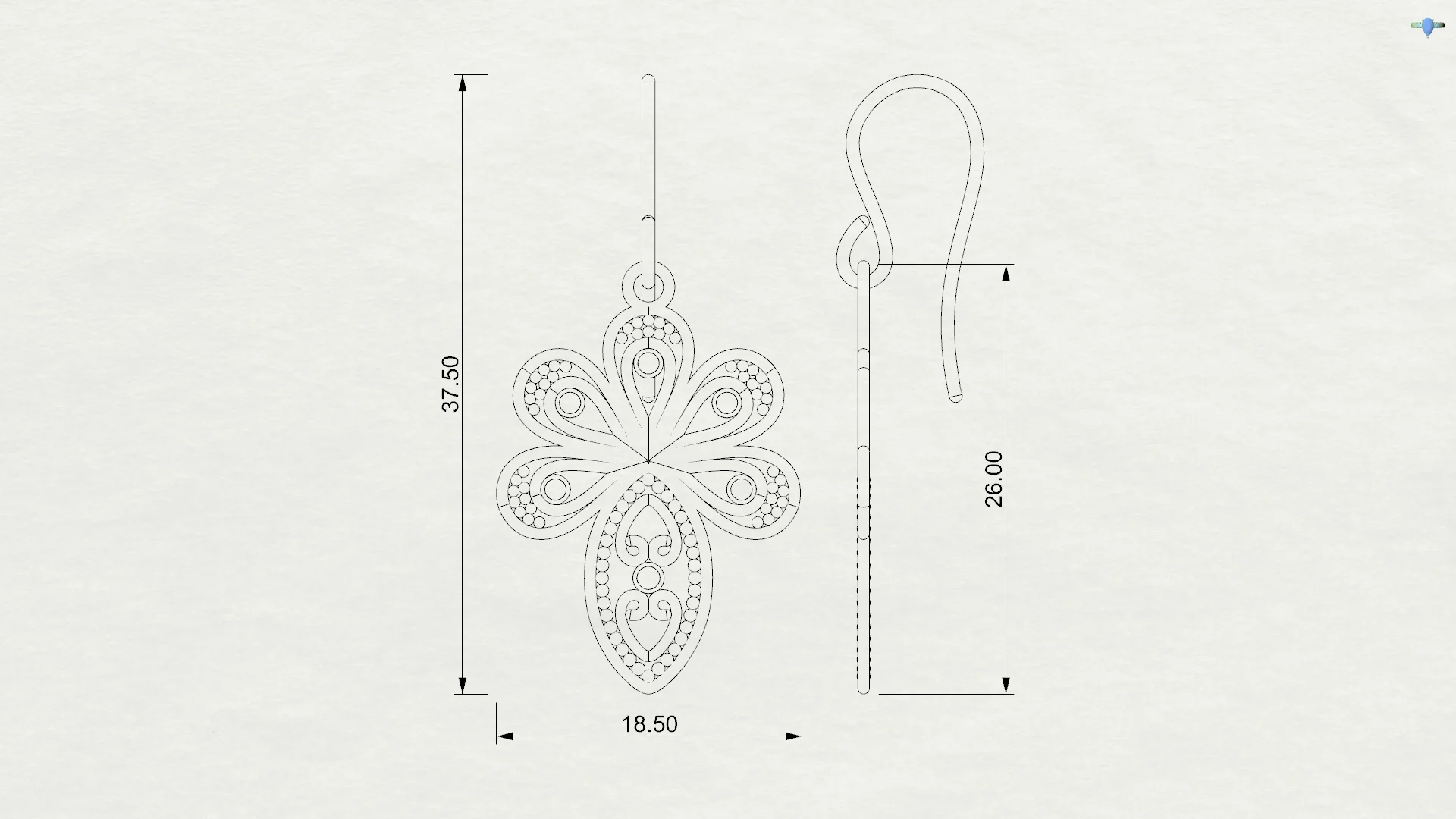 Ornamental Floral Filigree Earrings 3D Model — view 6