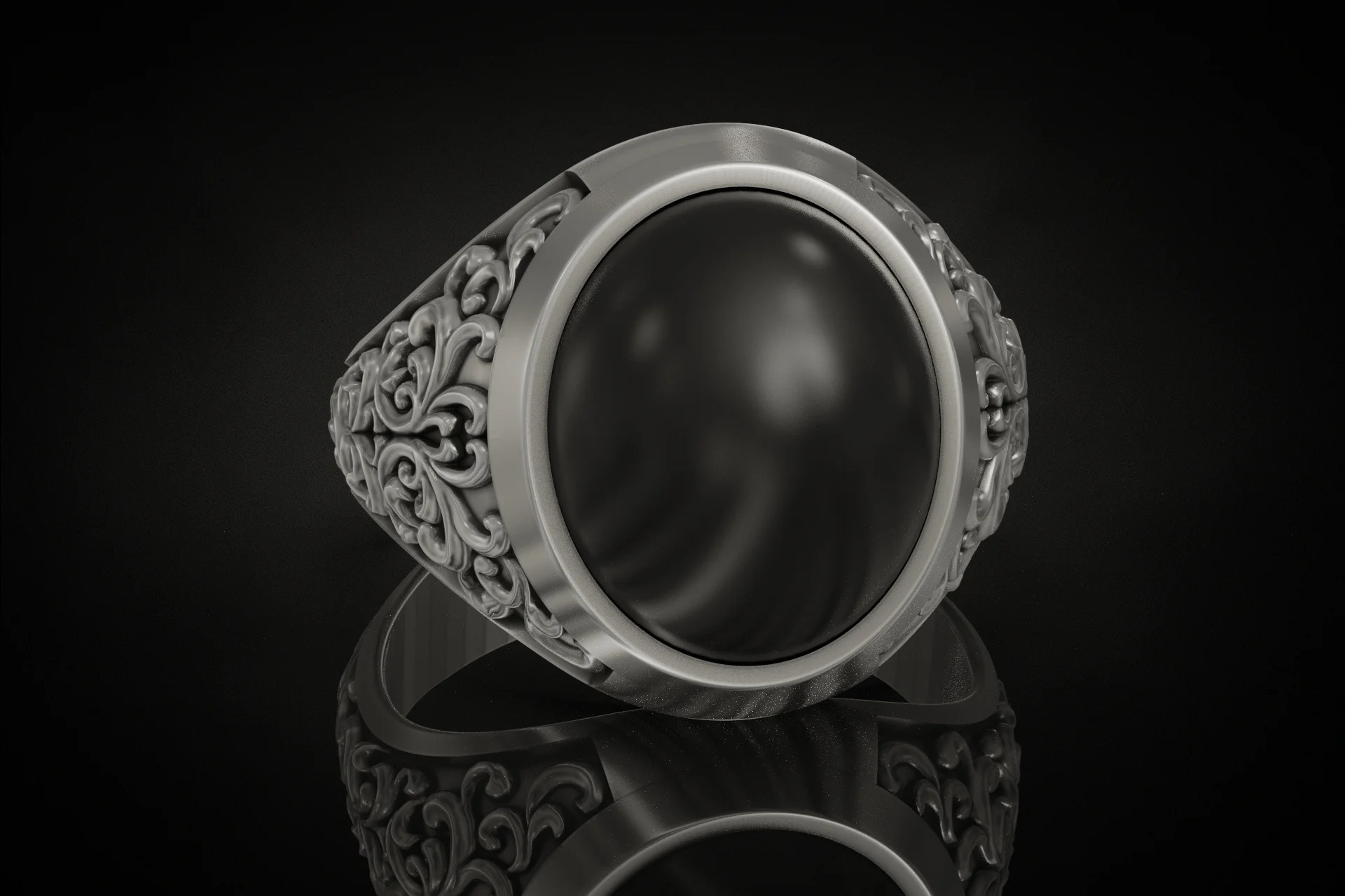 Vintage Ornate Oval Signet Men's Ring — view 3