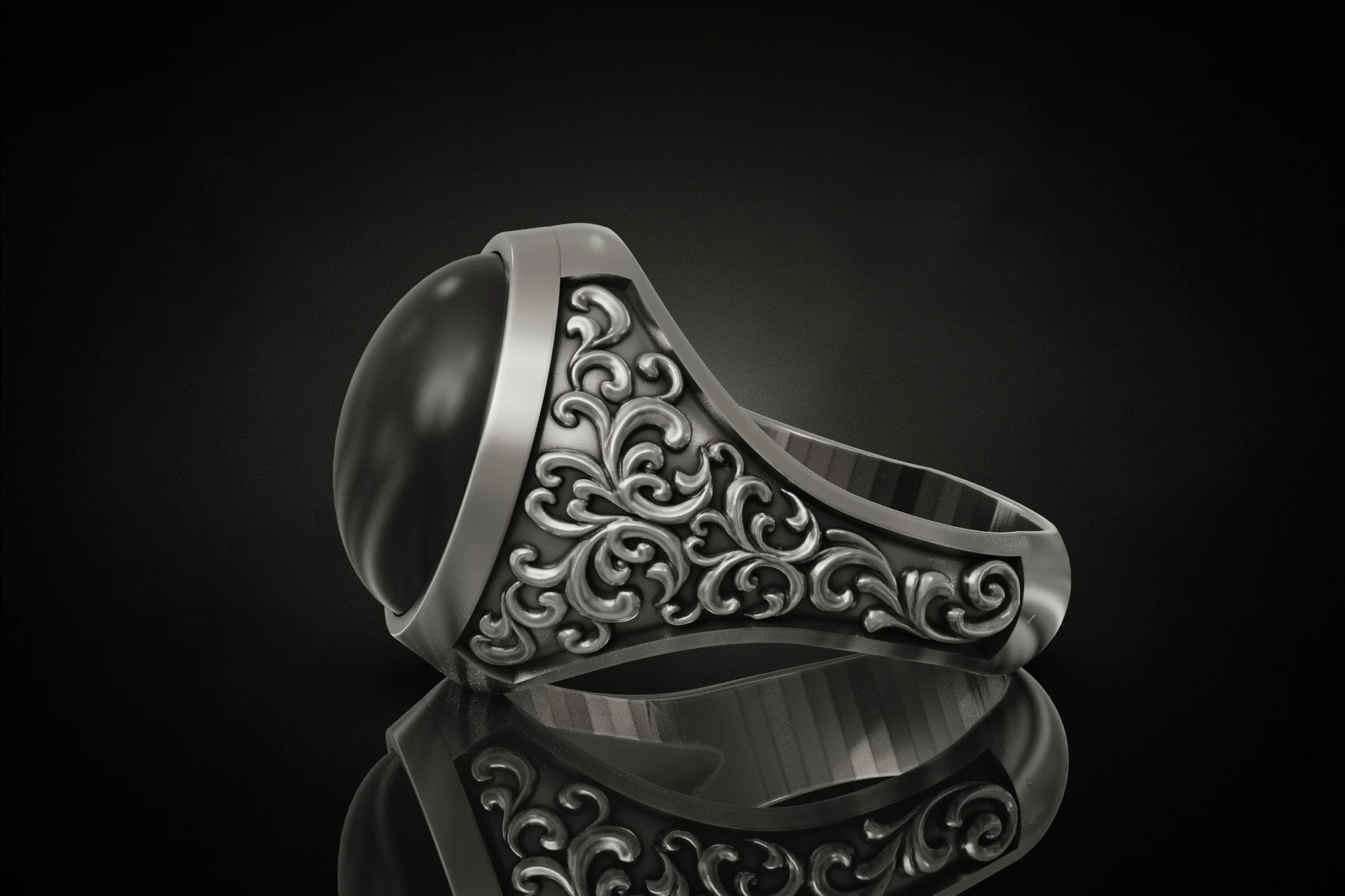 Vintage Ornate Oval Signet Men's Ring — view 4