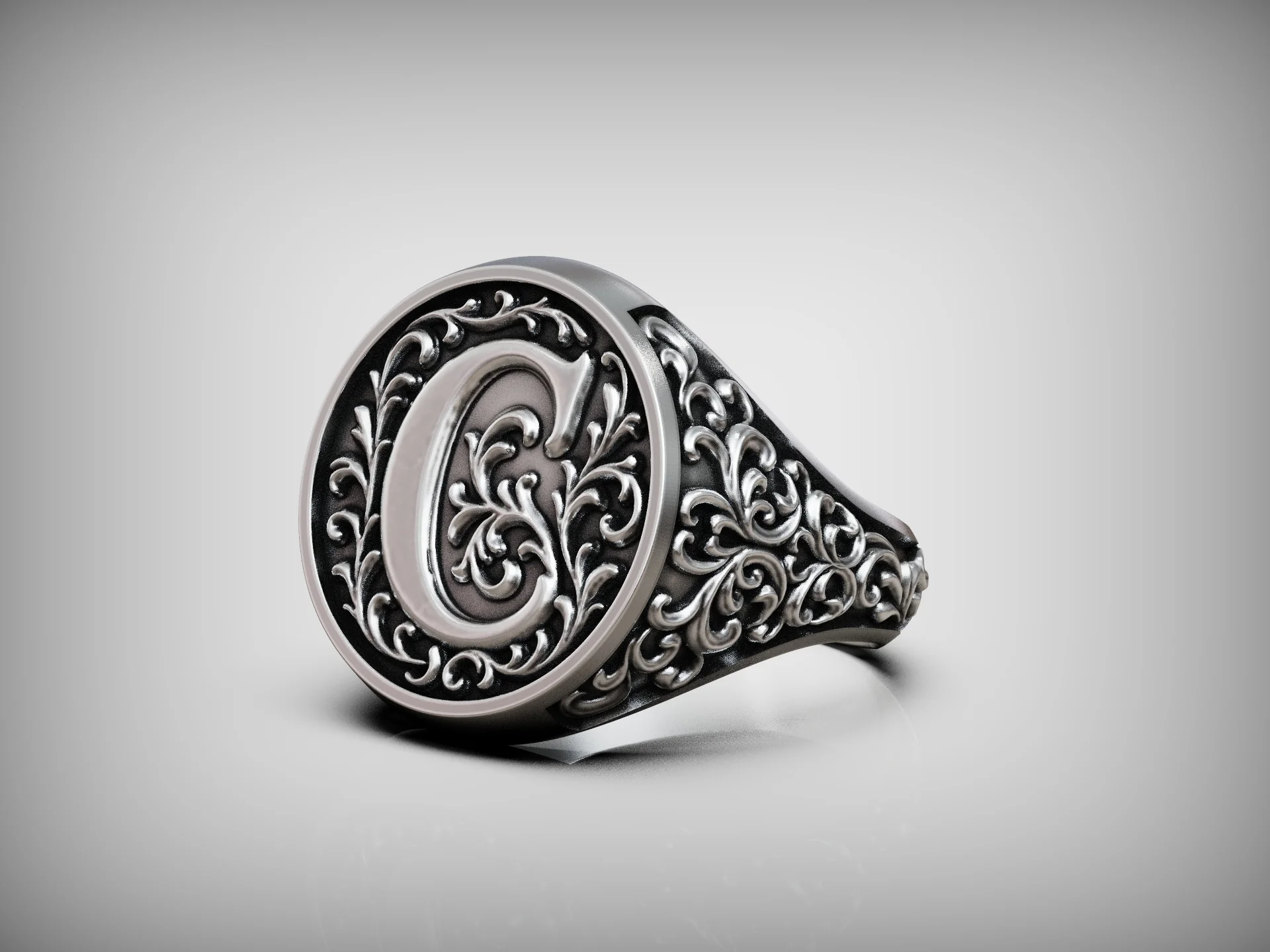 Floral Monogram C Signet Ring — view 8