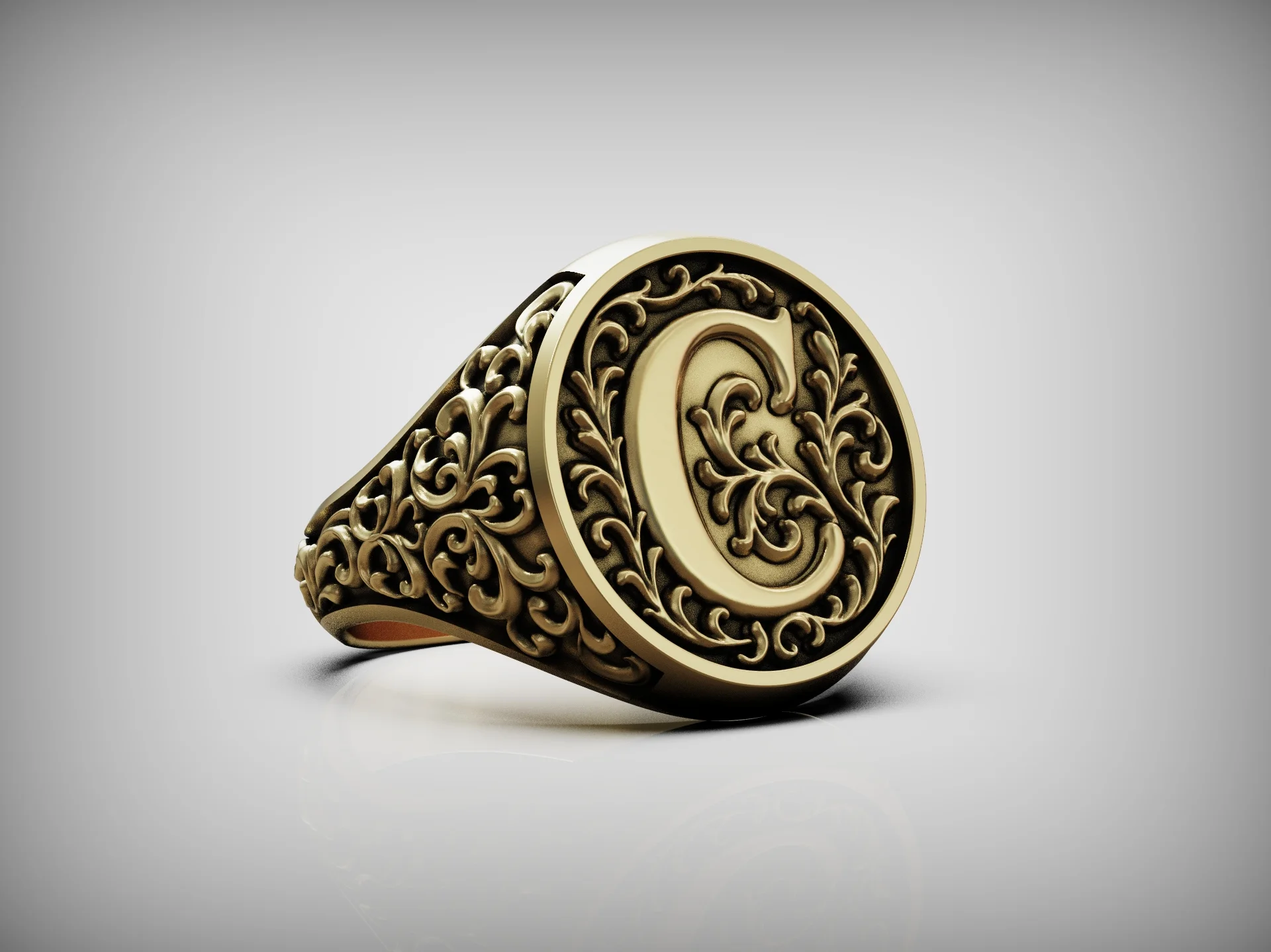Floral Monogram C Signet Ring — view 6
