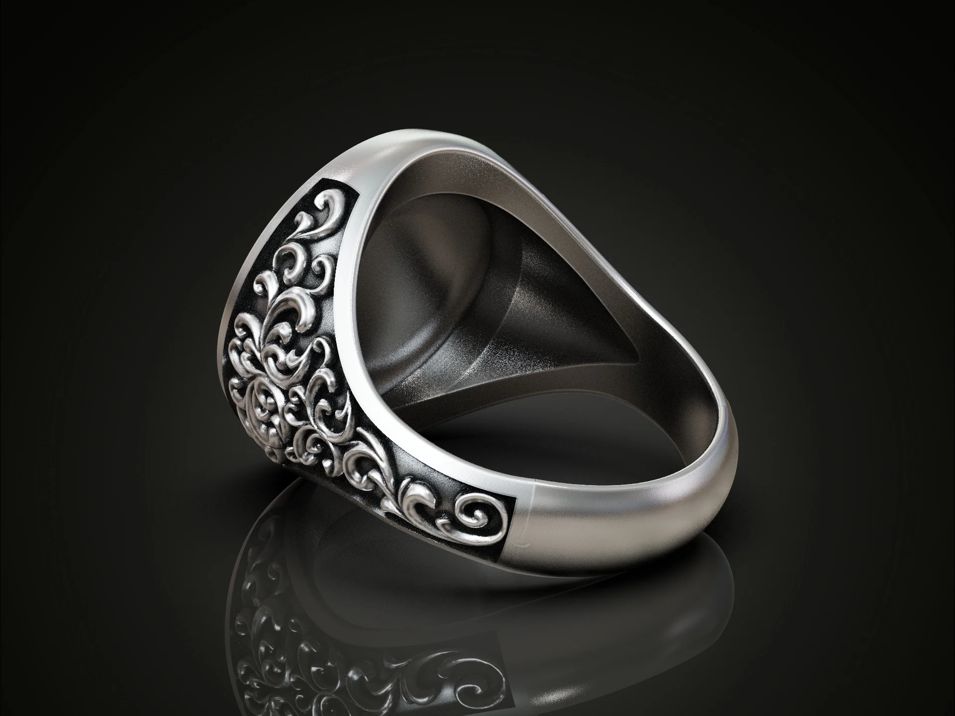 Floral Monogram C Signet Ring — view 2