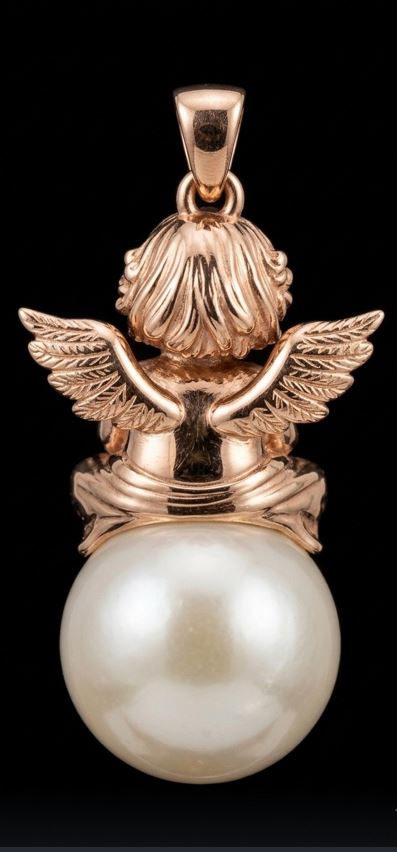Cherub Angel Pearl Initial Pendant — view 6
