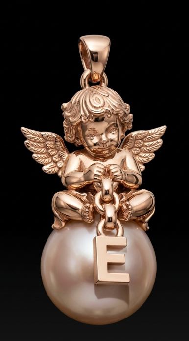 Cherub Angel Pearl Initial Pendant — view 5