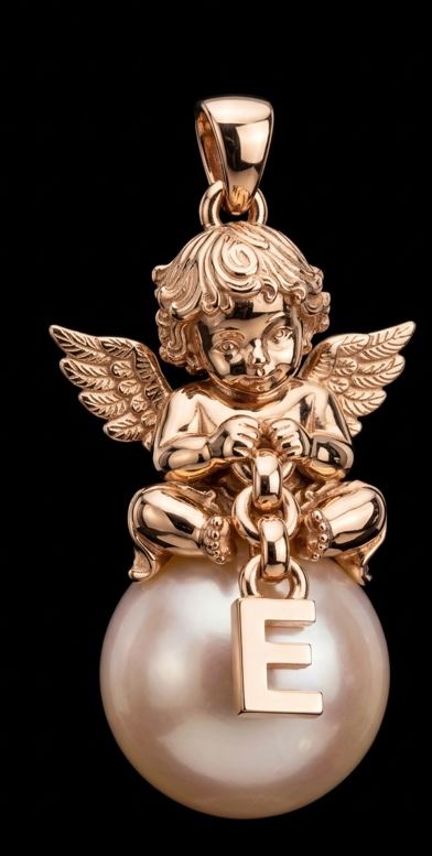 Cherub Angel Pearl Initial Pendant — view 2
