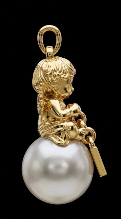Cherub Angel Pearl Initial Pendant — view 3