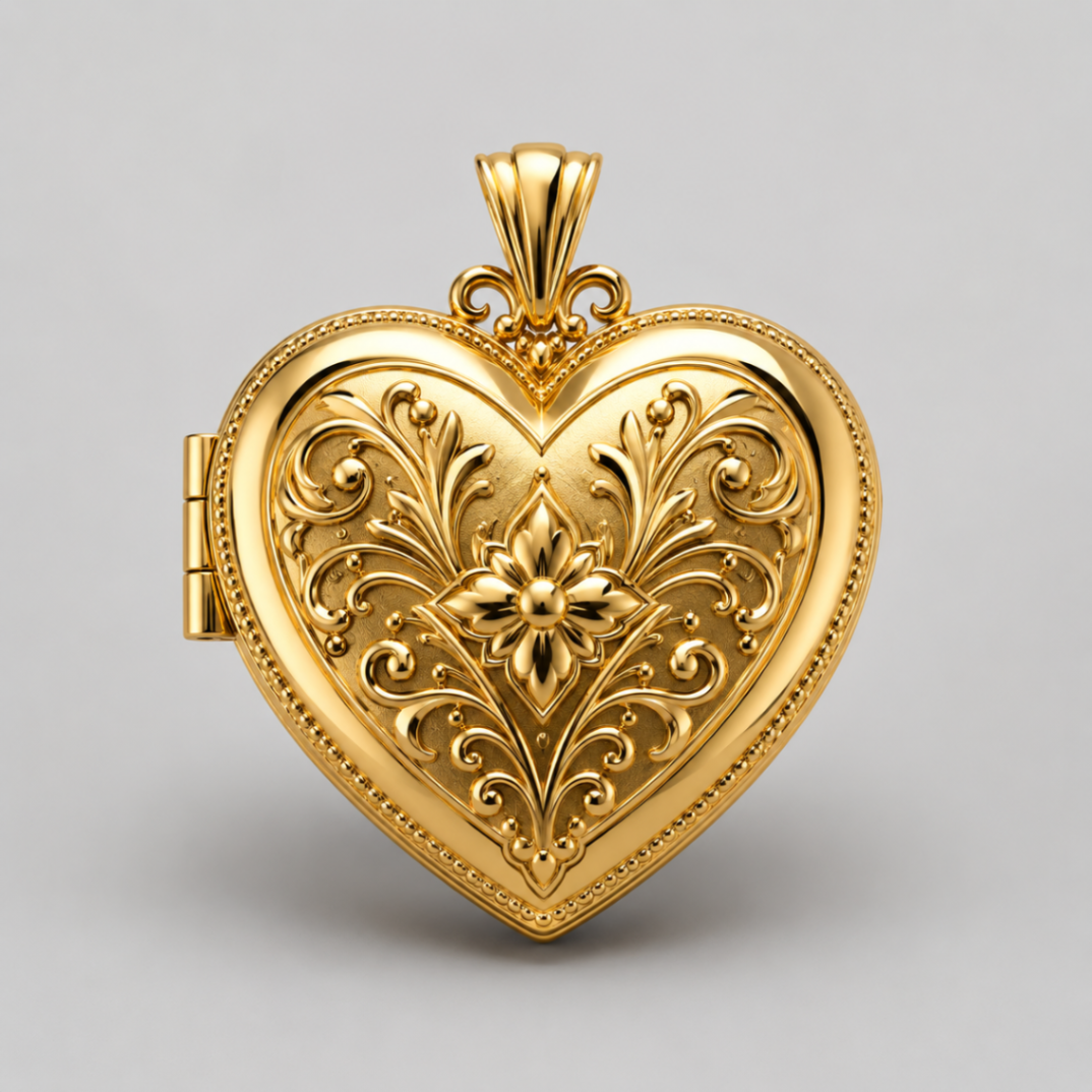 Ornate Gold Heart Locket — view 1