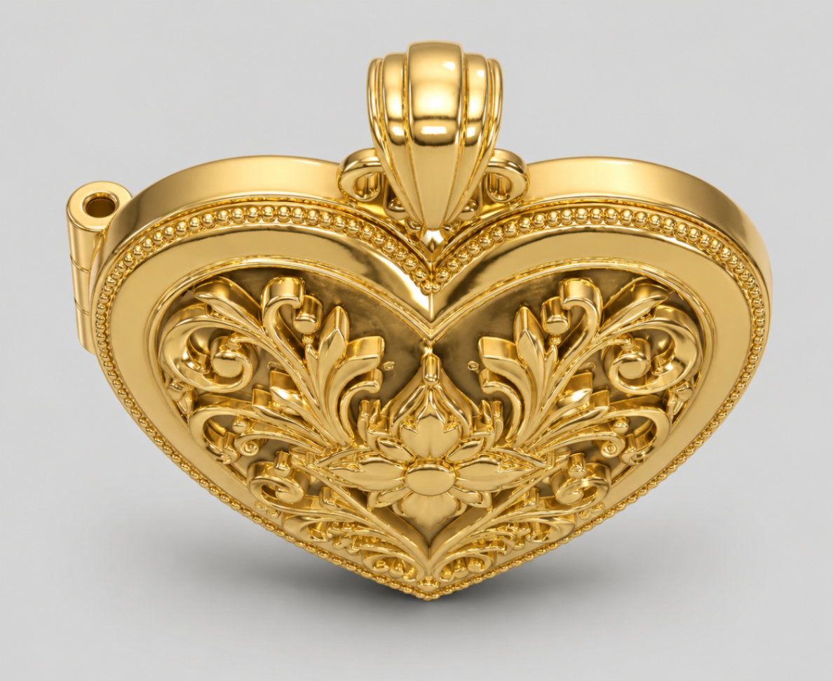 Ornate Gold Heart Locket — view 6