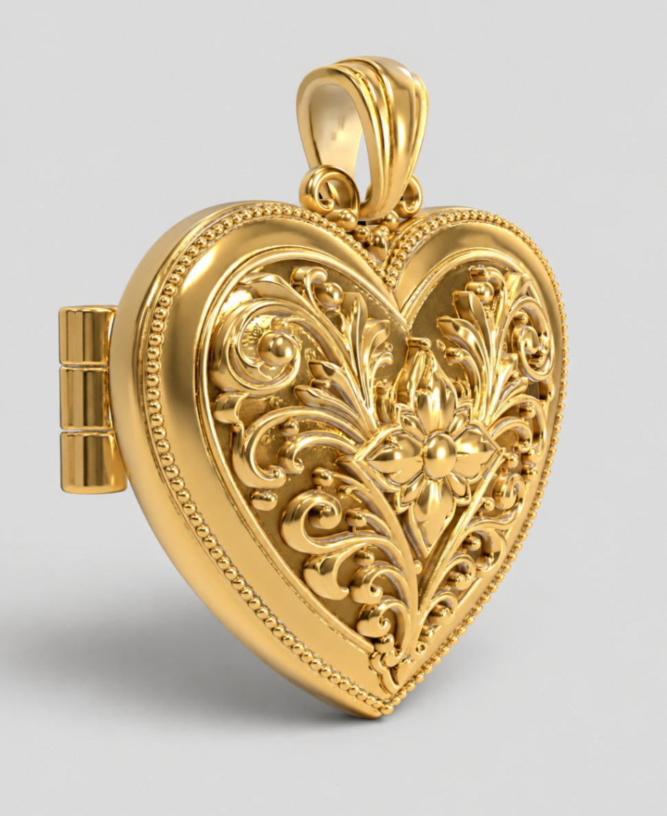Ornate Gold Heart Locket — view 3