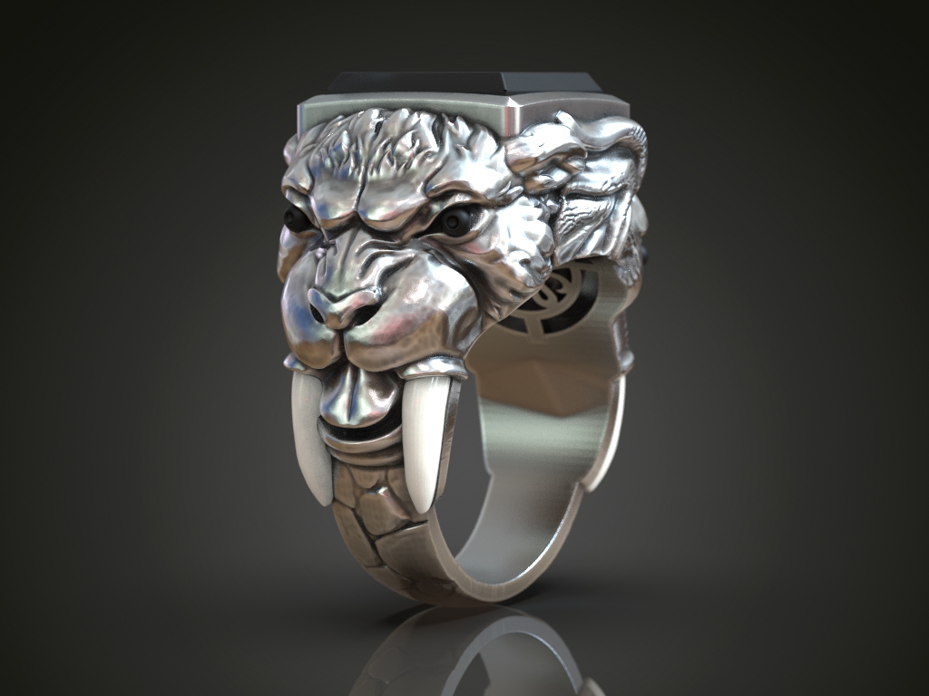 Elephant and Tiger Dual Head Signet Ring — view 3