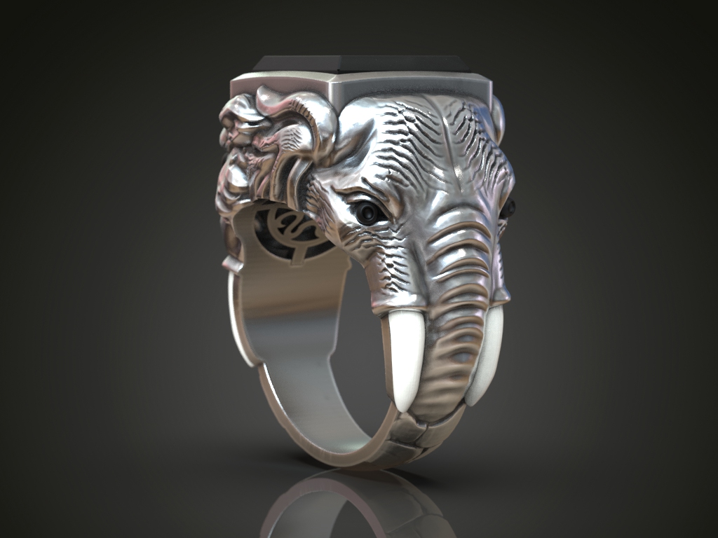 Elephant and Tiger Dual Head Signet Ring — view 2