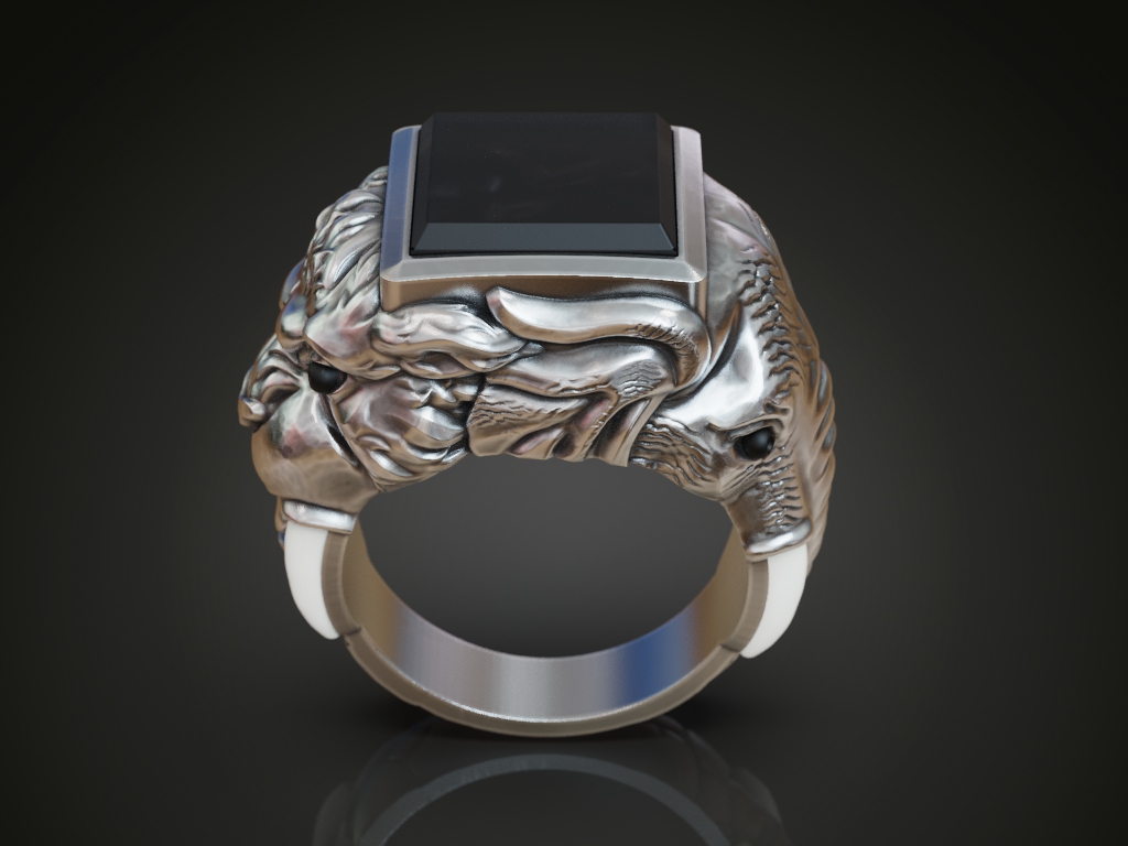 Elephant and Tiger Dual Head Signet Ring — view 4