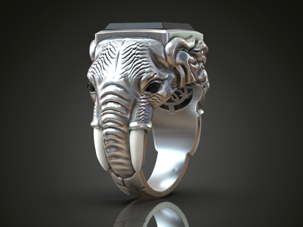 Elephant and Tiger Dual Head Signet Ring — view 5