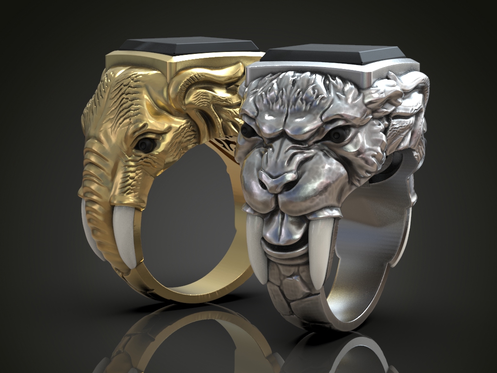 Elephant and Tiger Dual Head Signet Ring