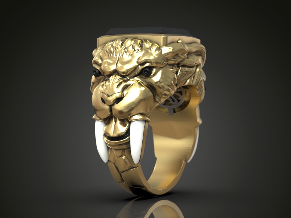 Elephant and Tiger Dual Head Signet Ring — view 6