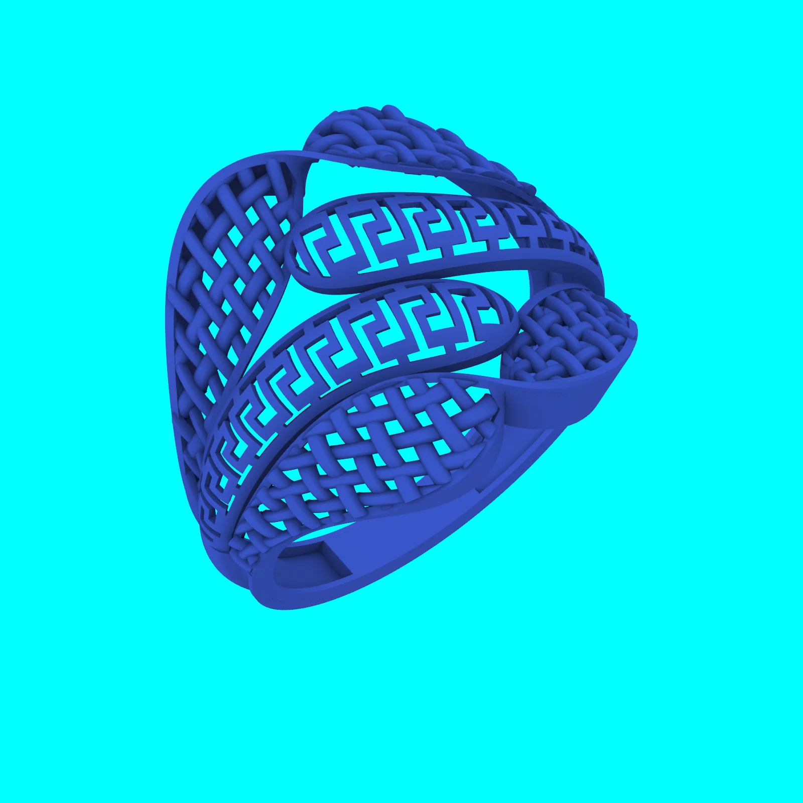Greek Key and Woven Crossover Ring