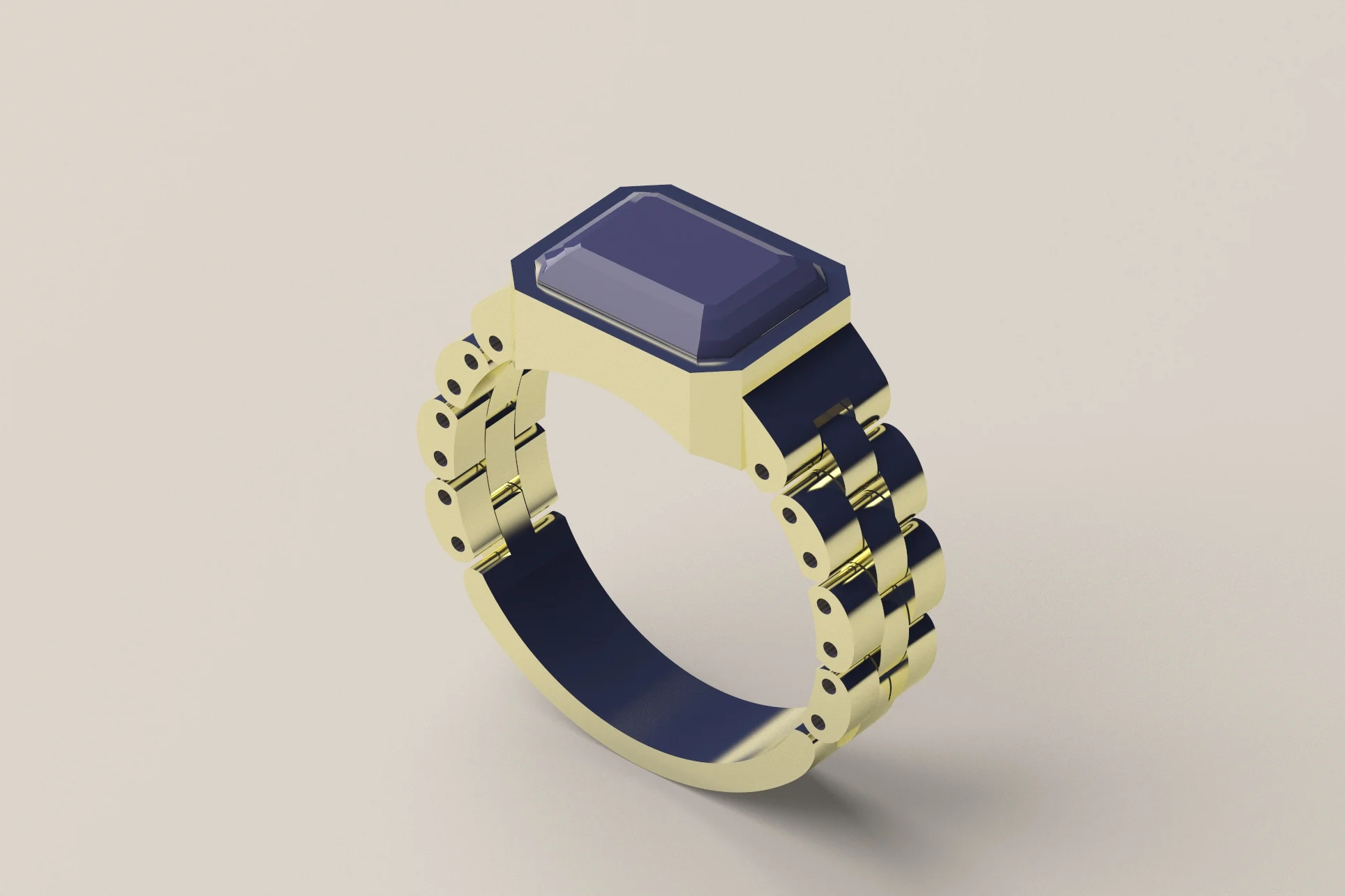 Watch Link Signet Ring 3D Print Model 67 — view 6