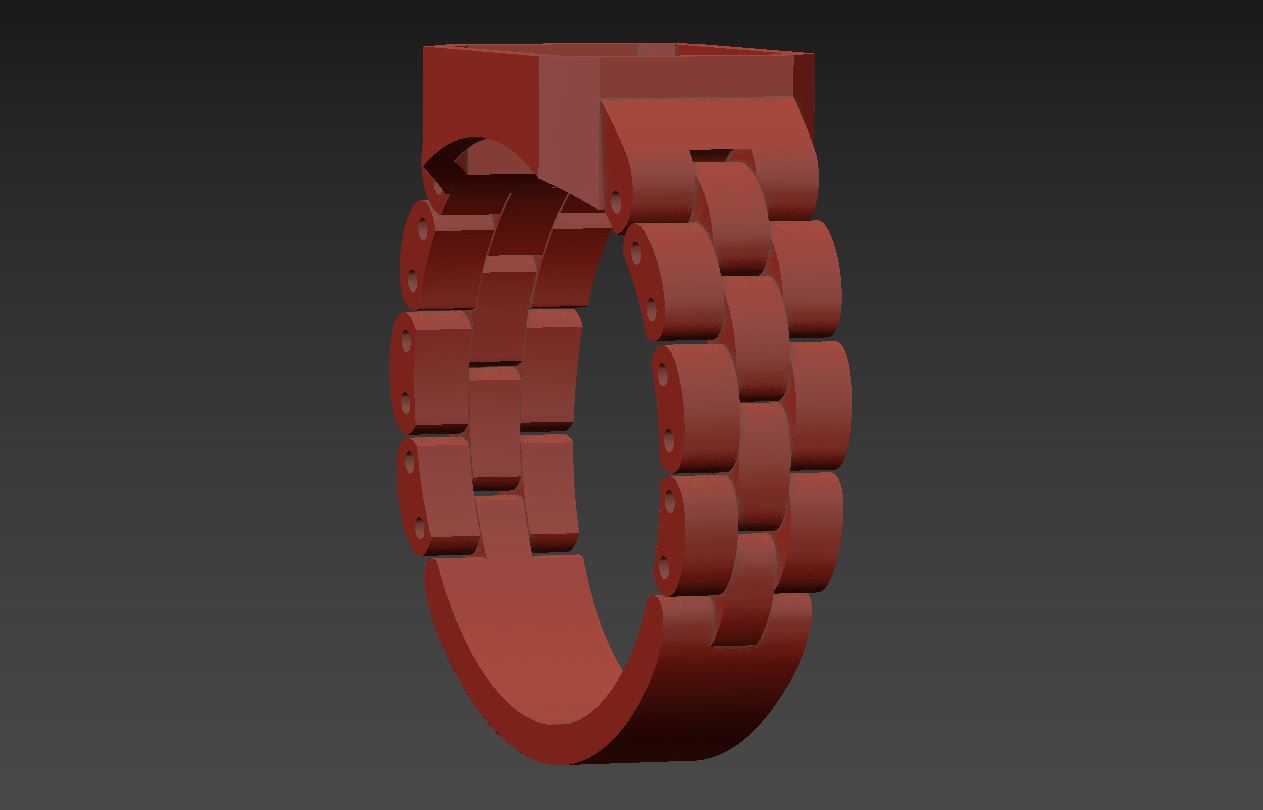 Watch Link Signet Ring 3D Print Model 67 — view 7