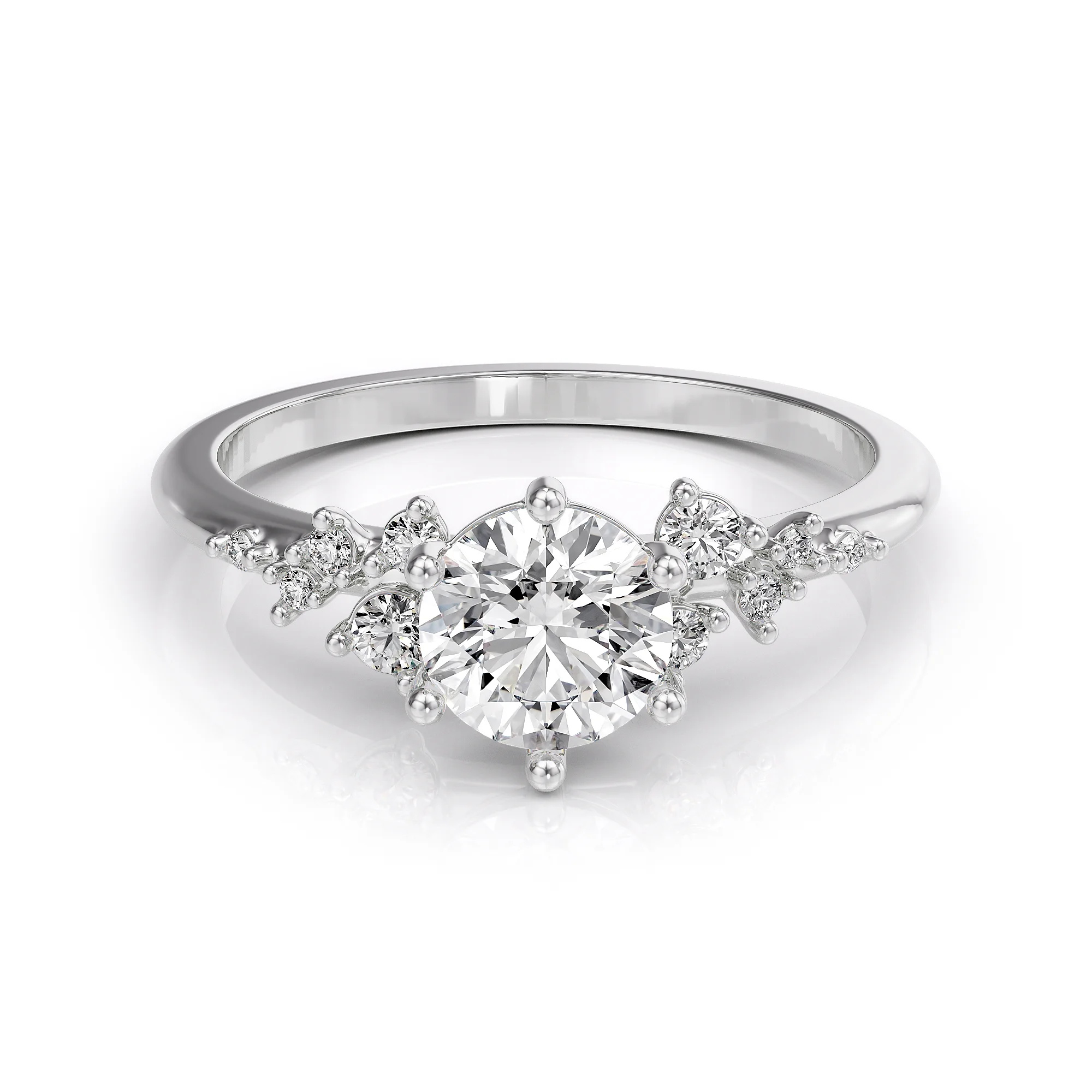engagement ring with a diamond in a floral style 3D model — view 4
